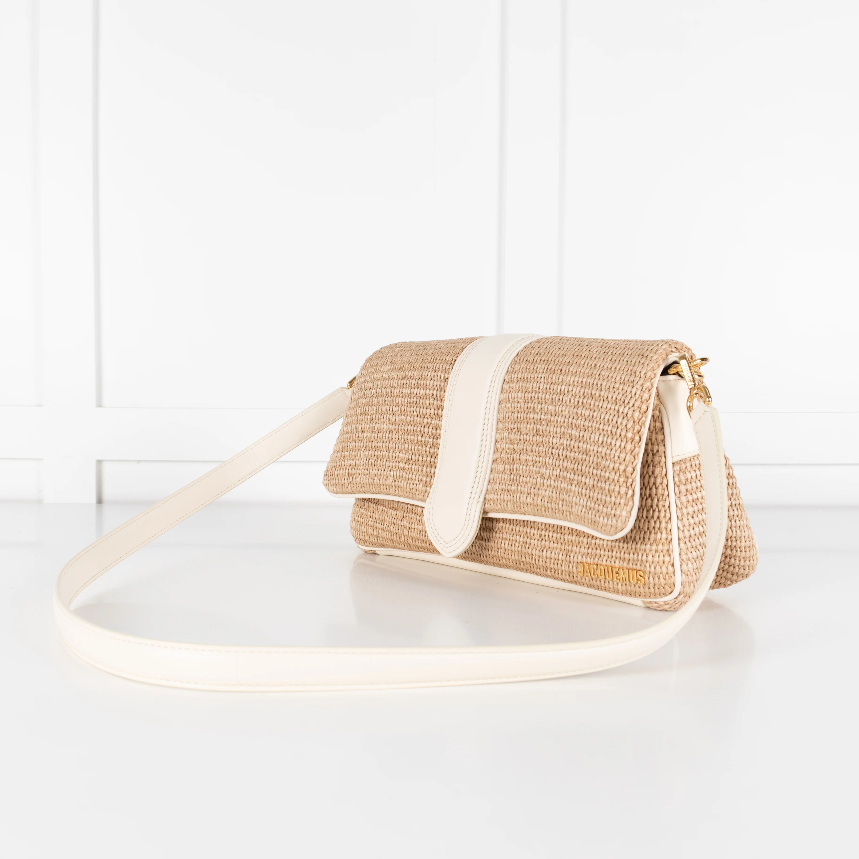 Jacquemus Le Bambimou Woven Raffia Shoulder Bag With White Leather Piping - Image 11