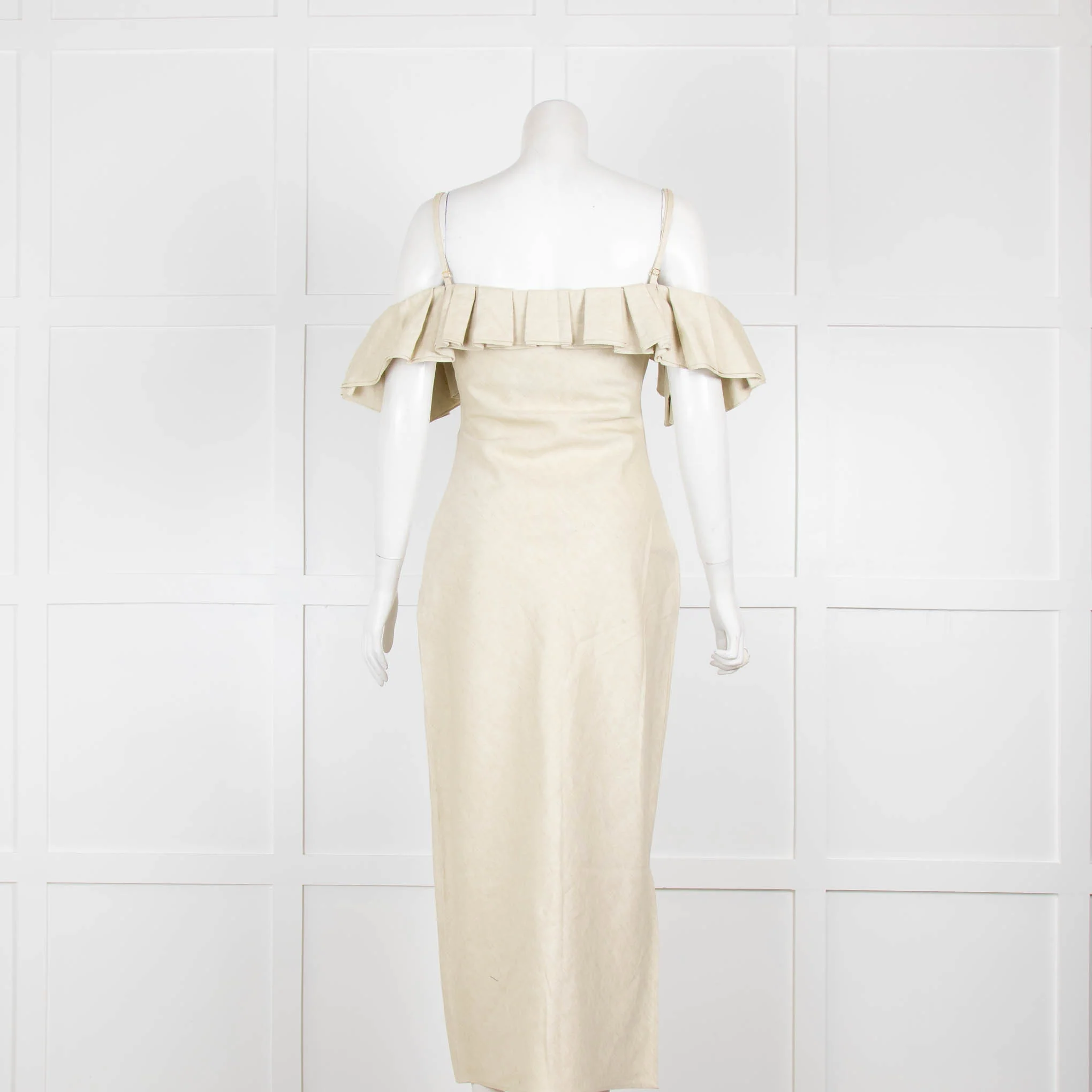 Jacquemus Light Green Off the Shoulder Linen Dress - Image 3