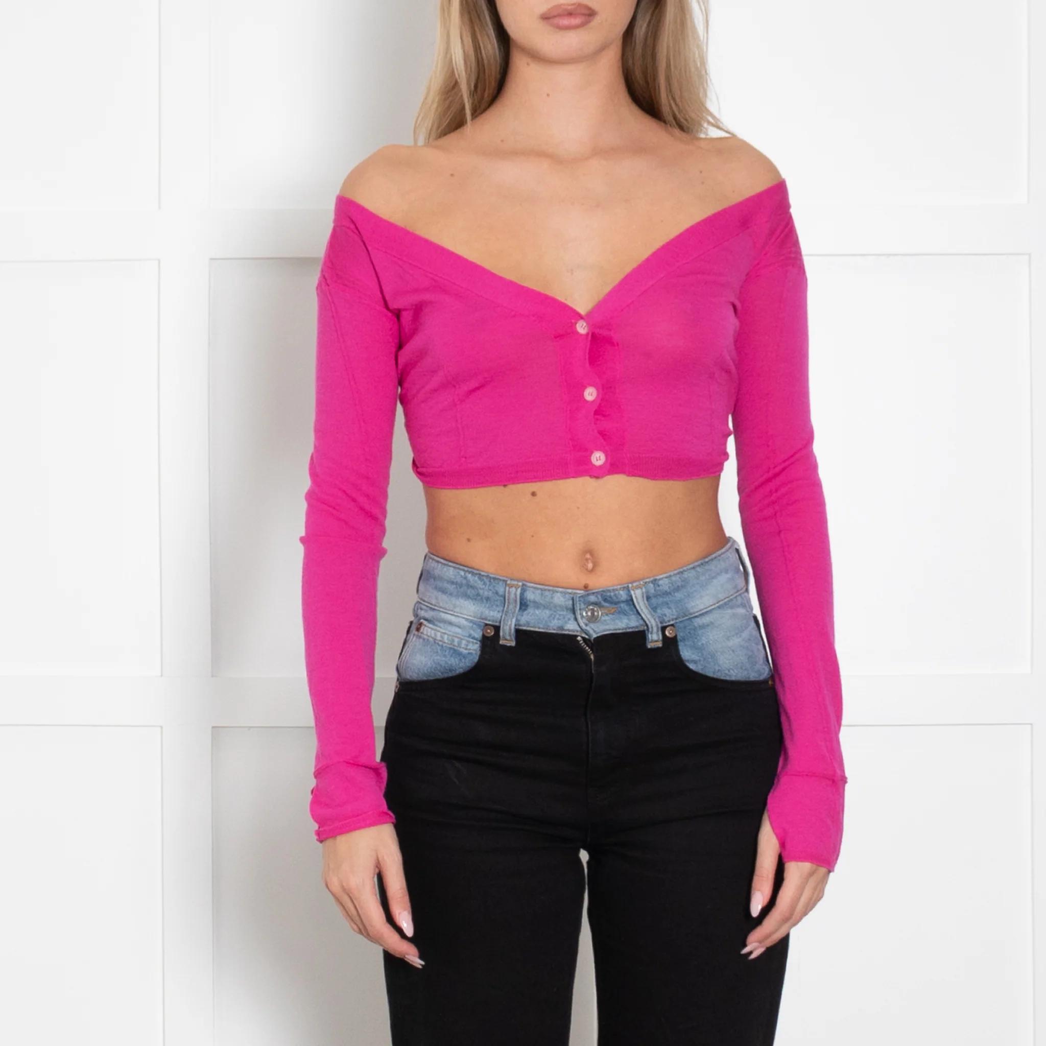Jacquemus Pink Fine Knit Crop Cardigan - Image 2