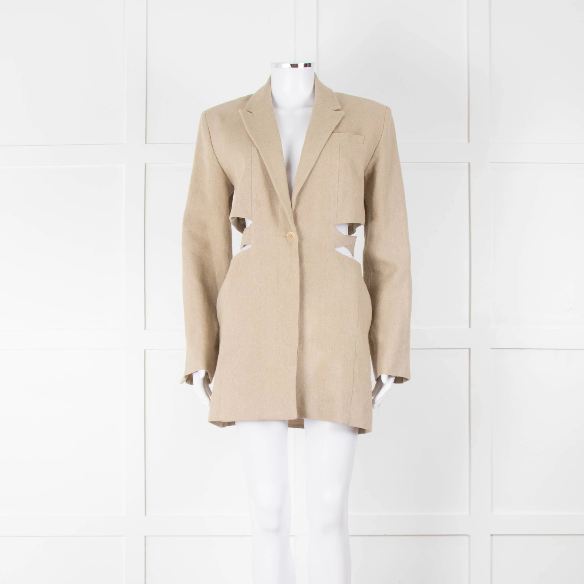 Jacquemus The Bari Beige Linen Cut Out Blazer Dress