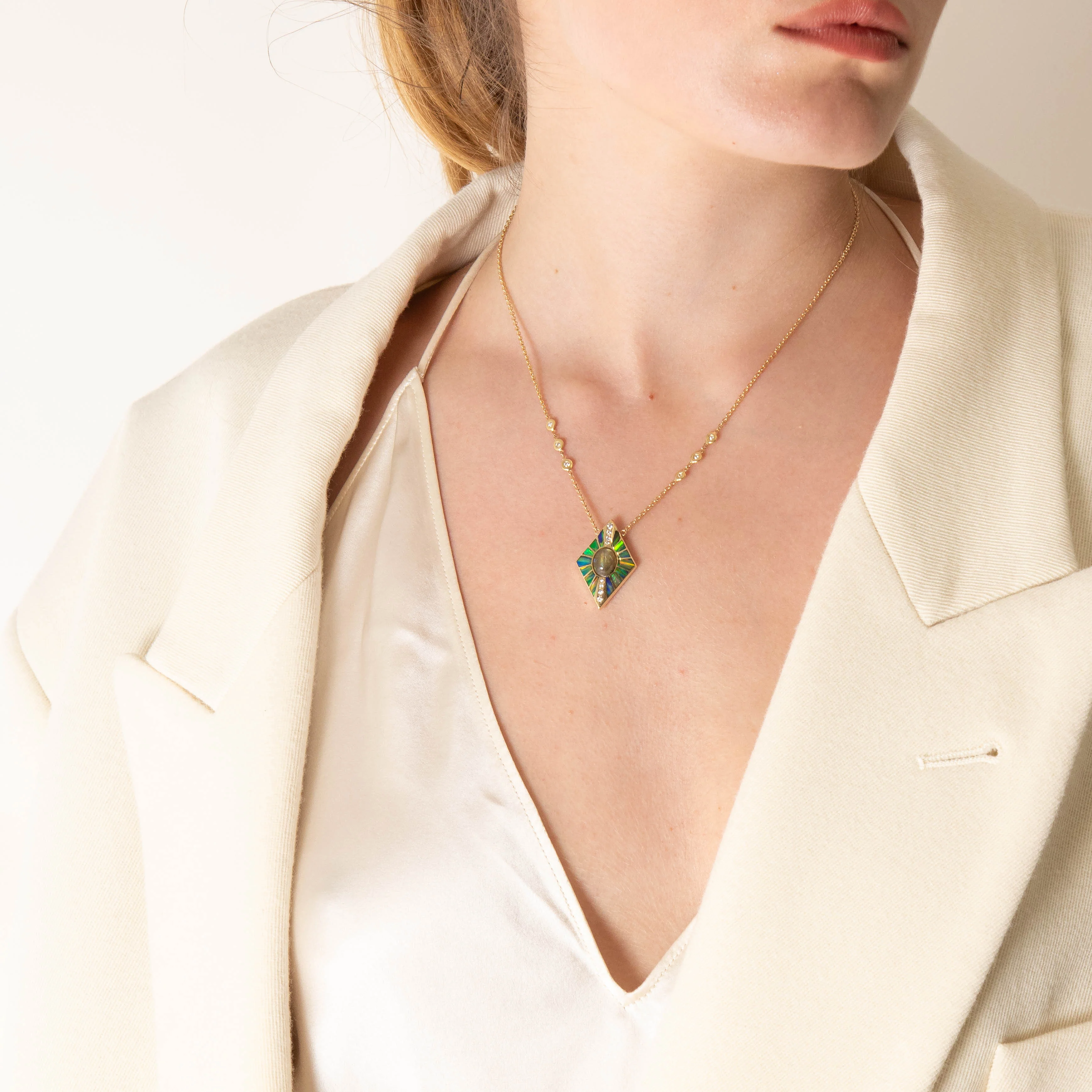 Jacquie Aiche Opal, Diamond and 14kt Gold Necklace - Image 3