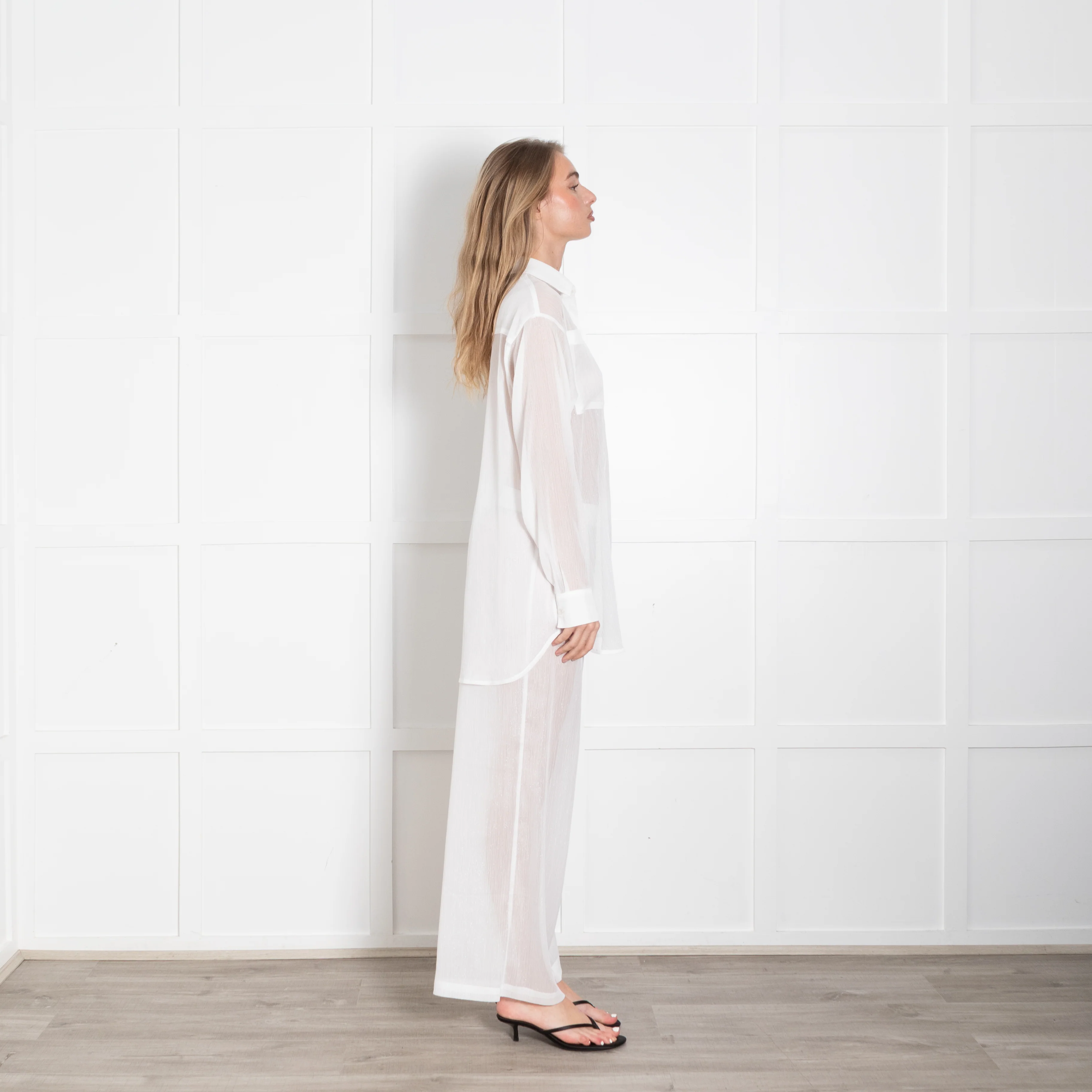 Jade Swim Two piece White With Silver Thread Shirt & Trousers - Image 6