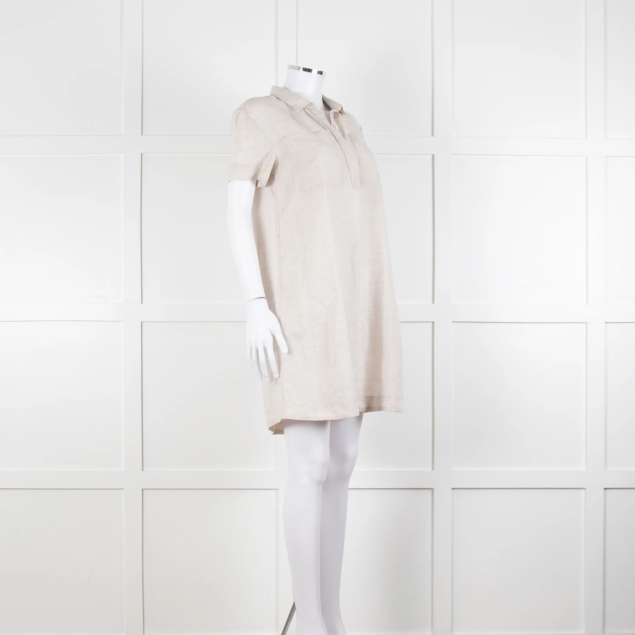 James Perse Beige Linen Shirt Dress V Neck Button Down - Image 2