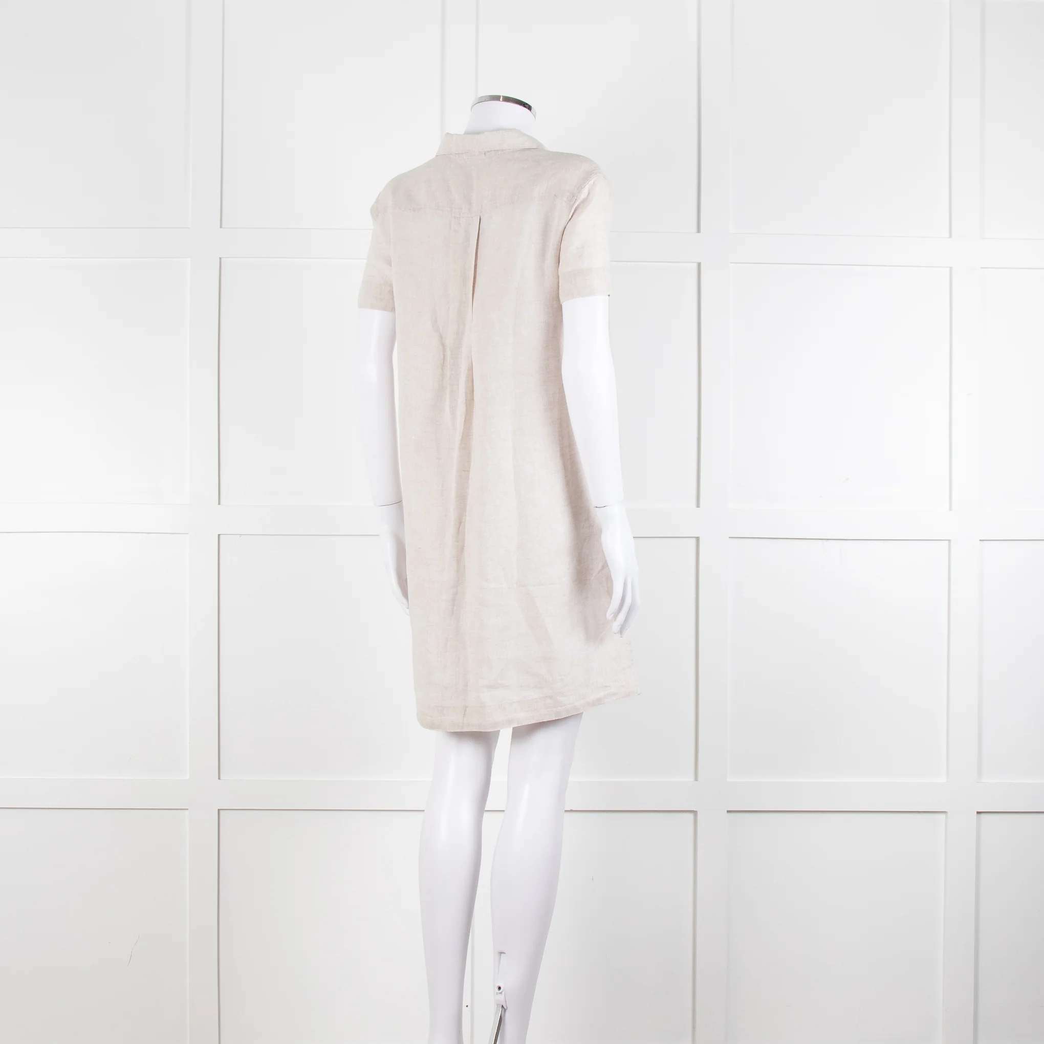James Perse Beige Linen Shirt Dress V Neck Button Down - Image 4