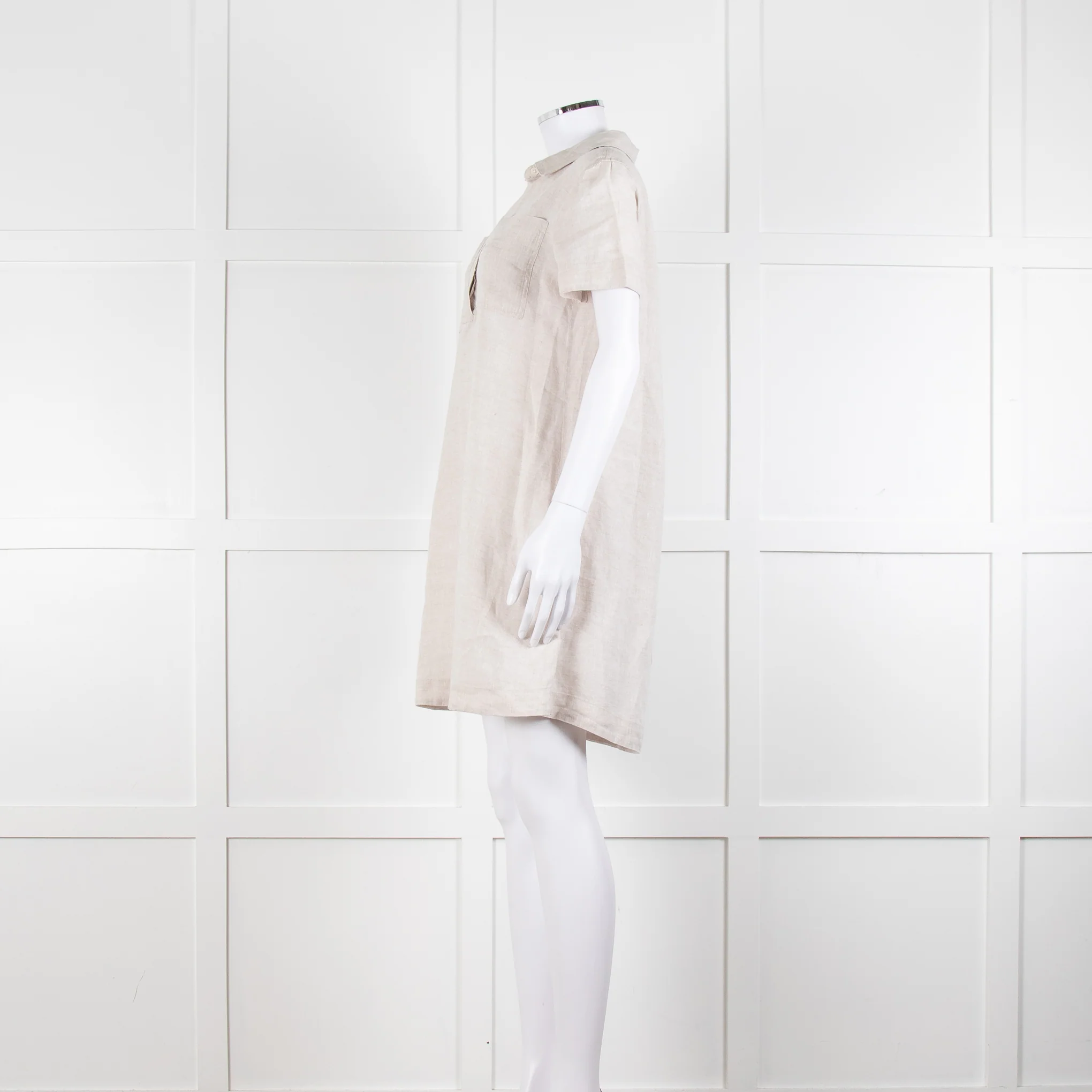 James Perse Beige Linen Shirt Dress V Neck Button Down - Image 7
