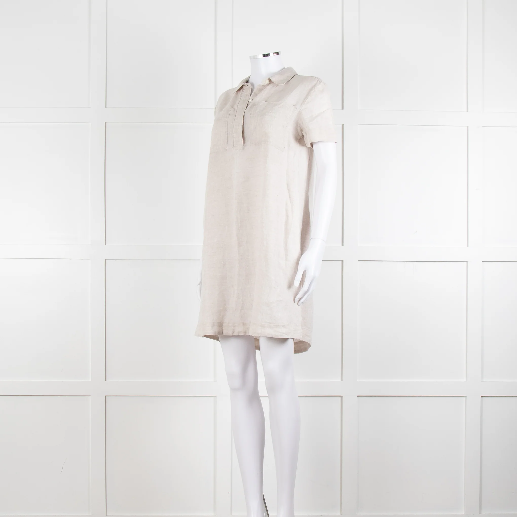 James Perse Beige Linen Shirt Dress V Neck Button Down - Image 8