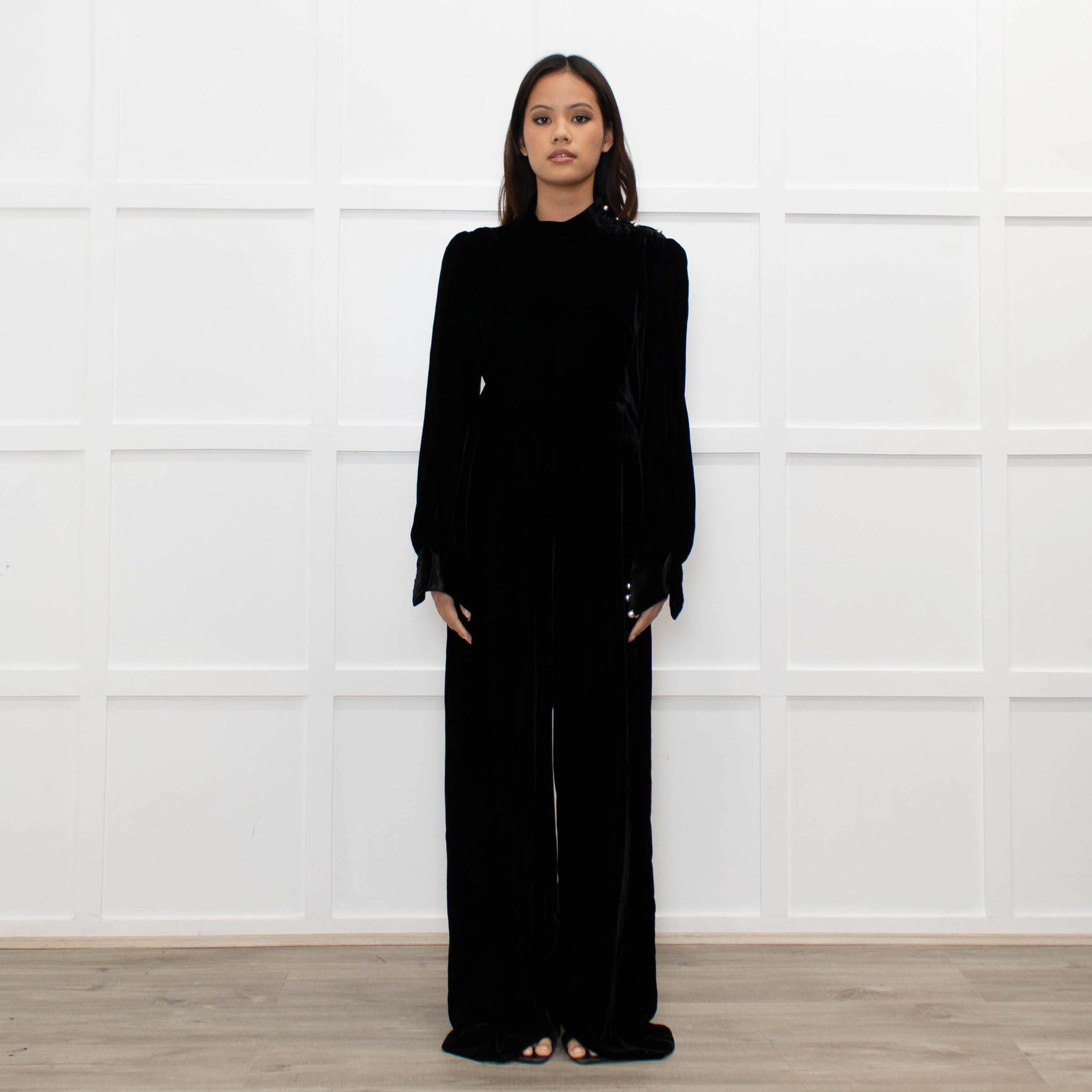 Jane Black Velvet Faux Pearl Detail Jumpsuit