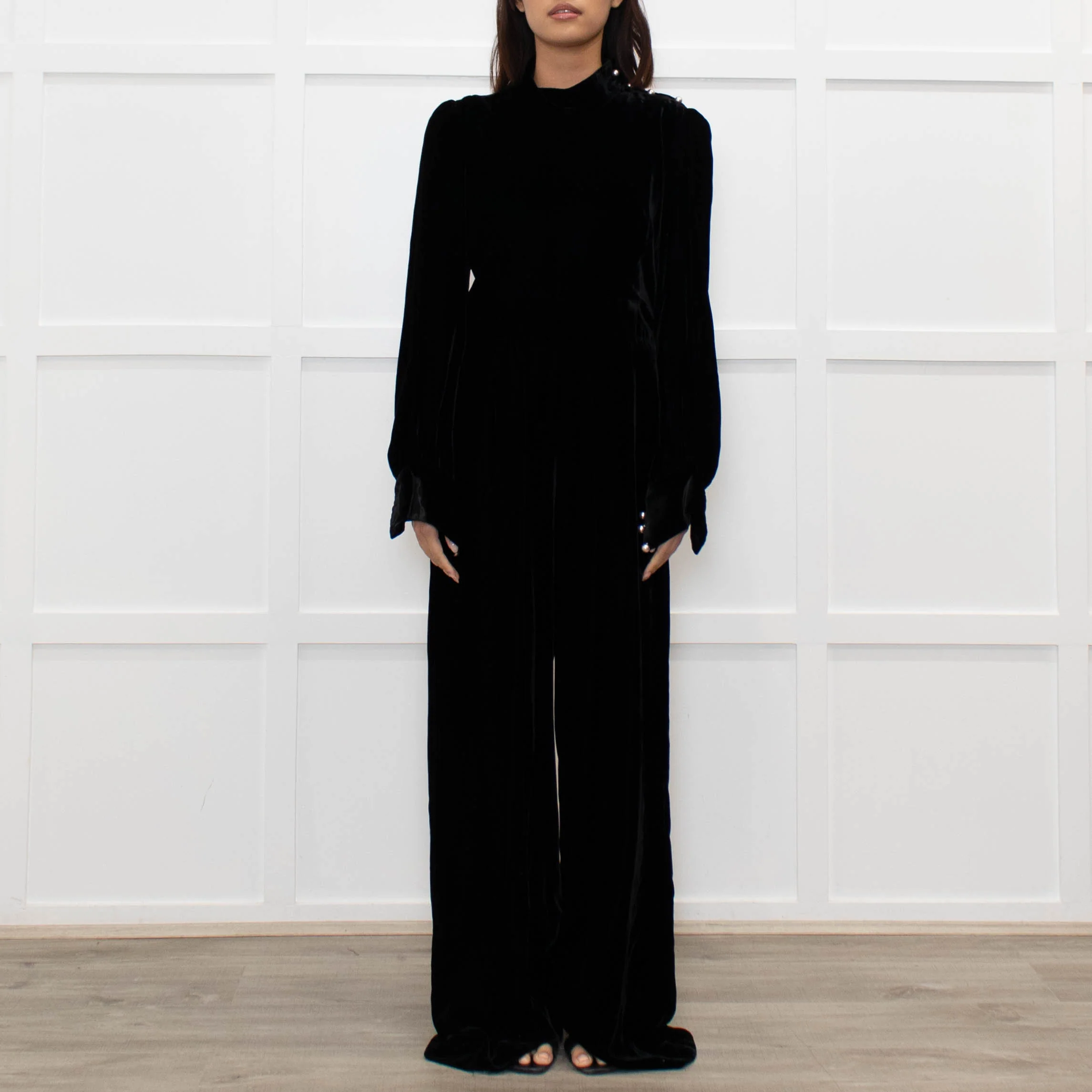 Jane Black Velvet Faux Pearl Detail Jumpsuit - Image 2