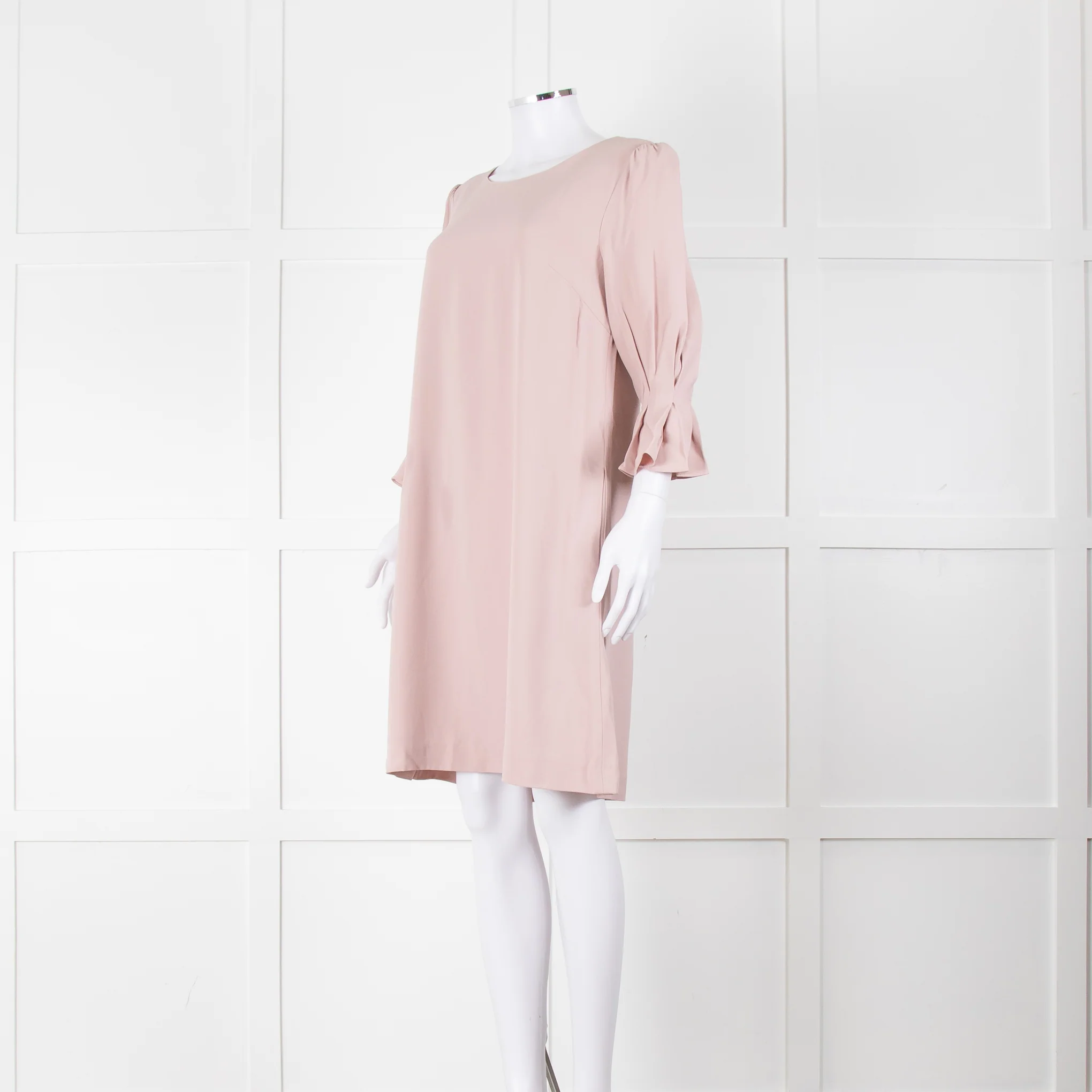 Jane Blush Pink Shift Dress with Fluted Sleeves - Image 8