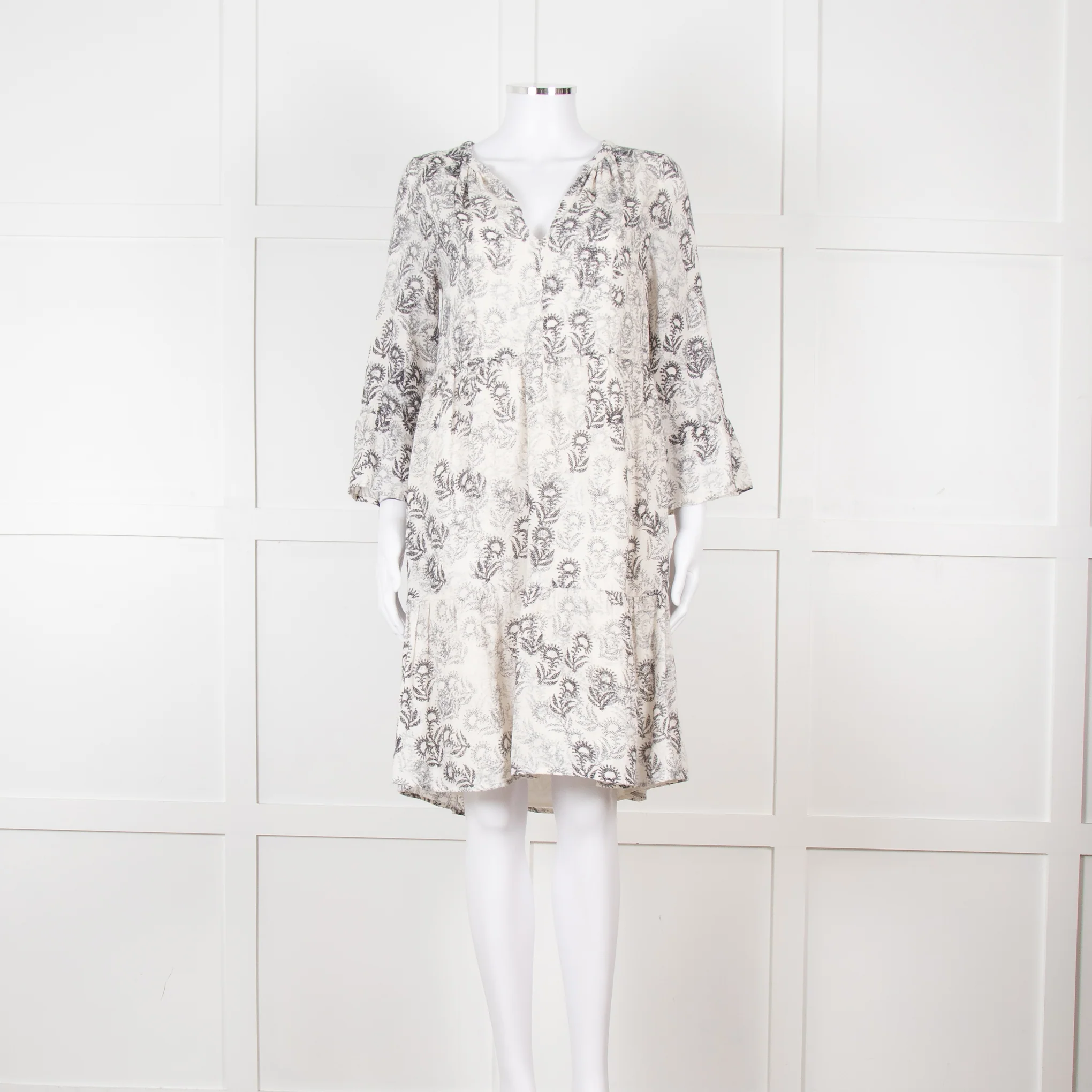 Jeff Beige and Black Patterned Linen Mini Dress