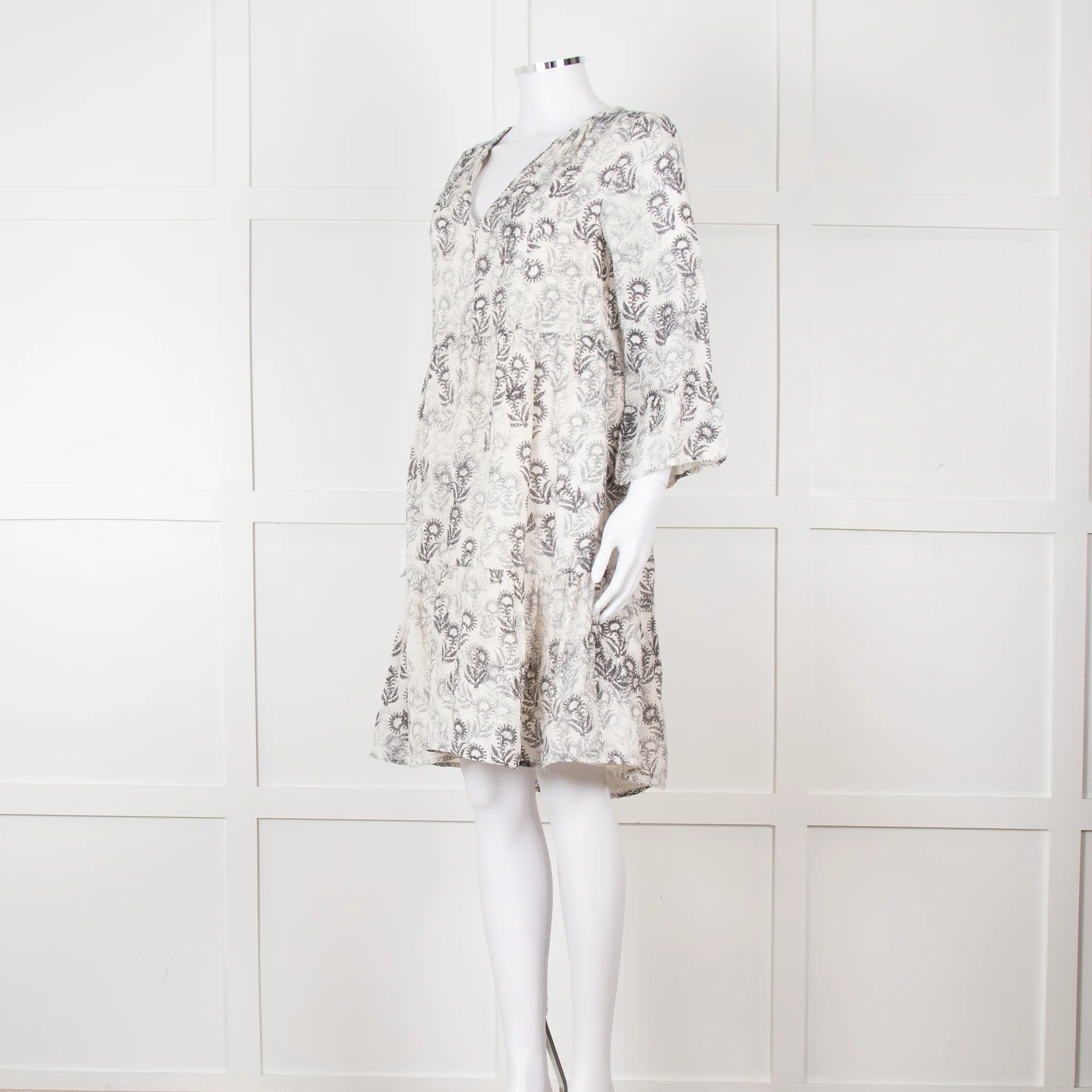 Jeff Beige and Black Patterned Linen Mini Dress - Image 2