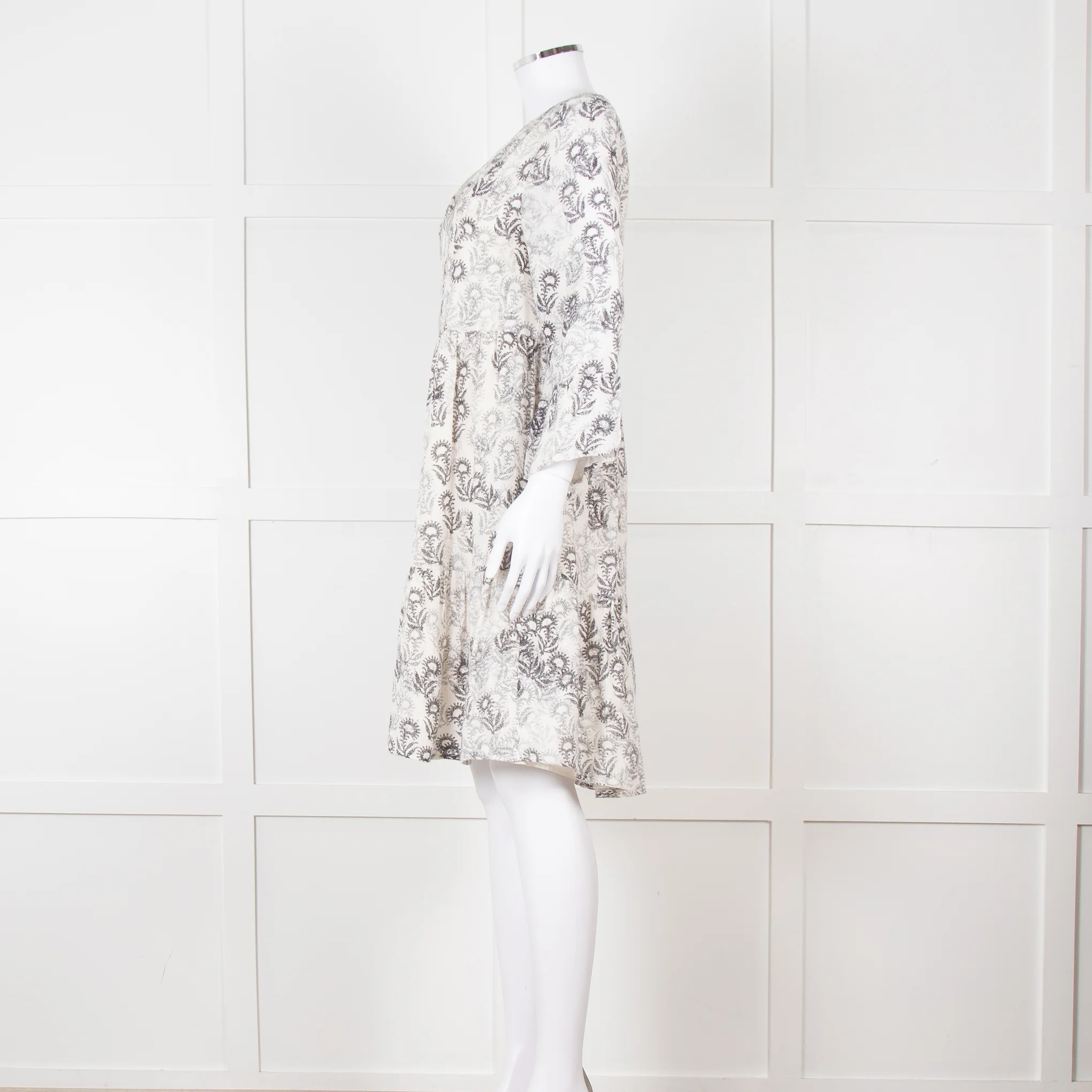 Jeff Beige and Black Patterned Linen Mini Dress - Image 3