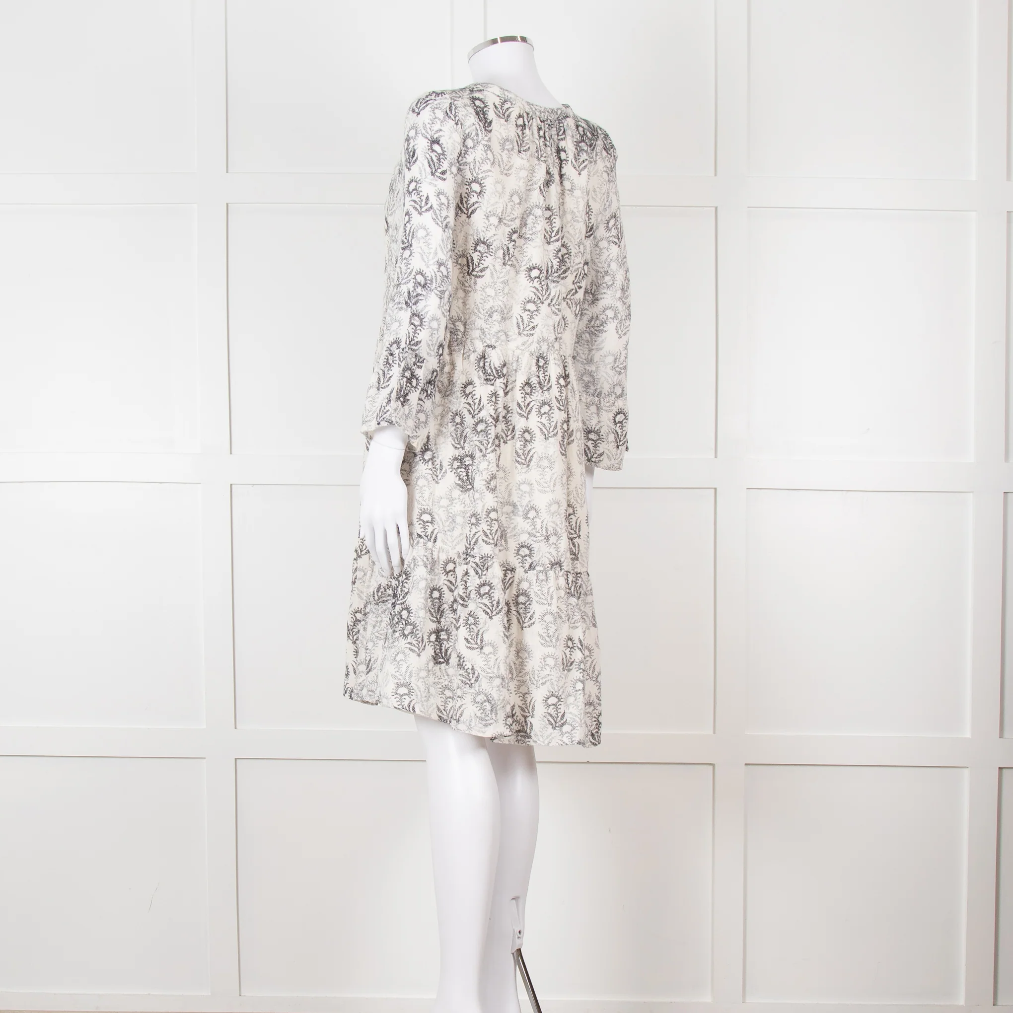 Jeff Beige and Black Patterned Linen Mini Dress - Image 4