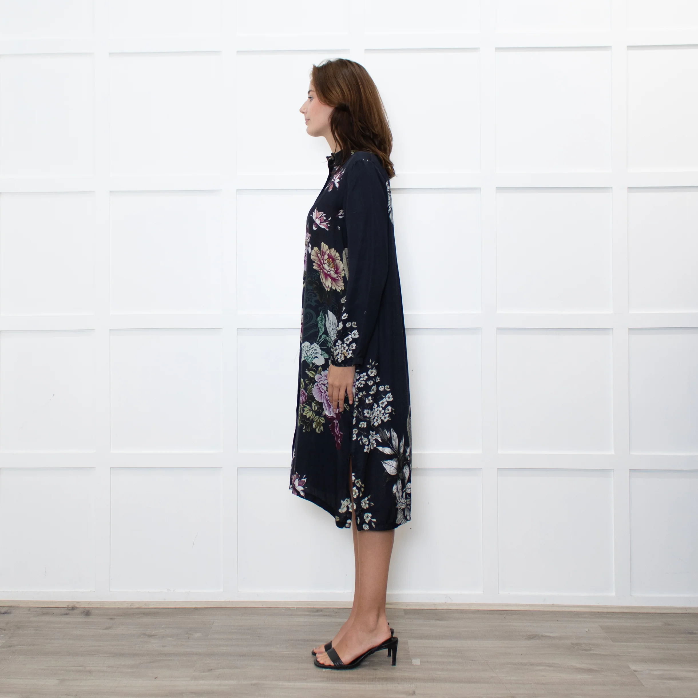 Jeff Navy Floral Long Button Up Dress - Image 4