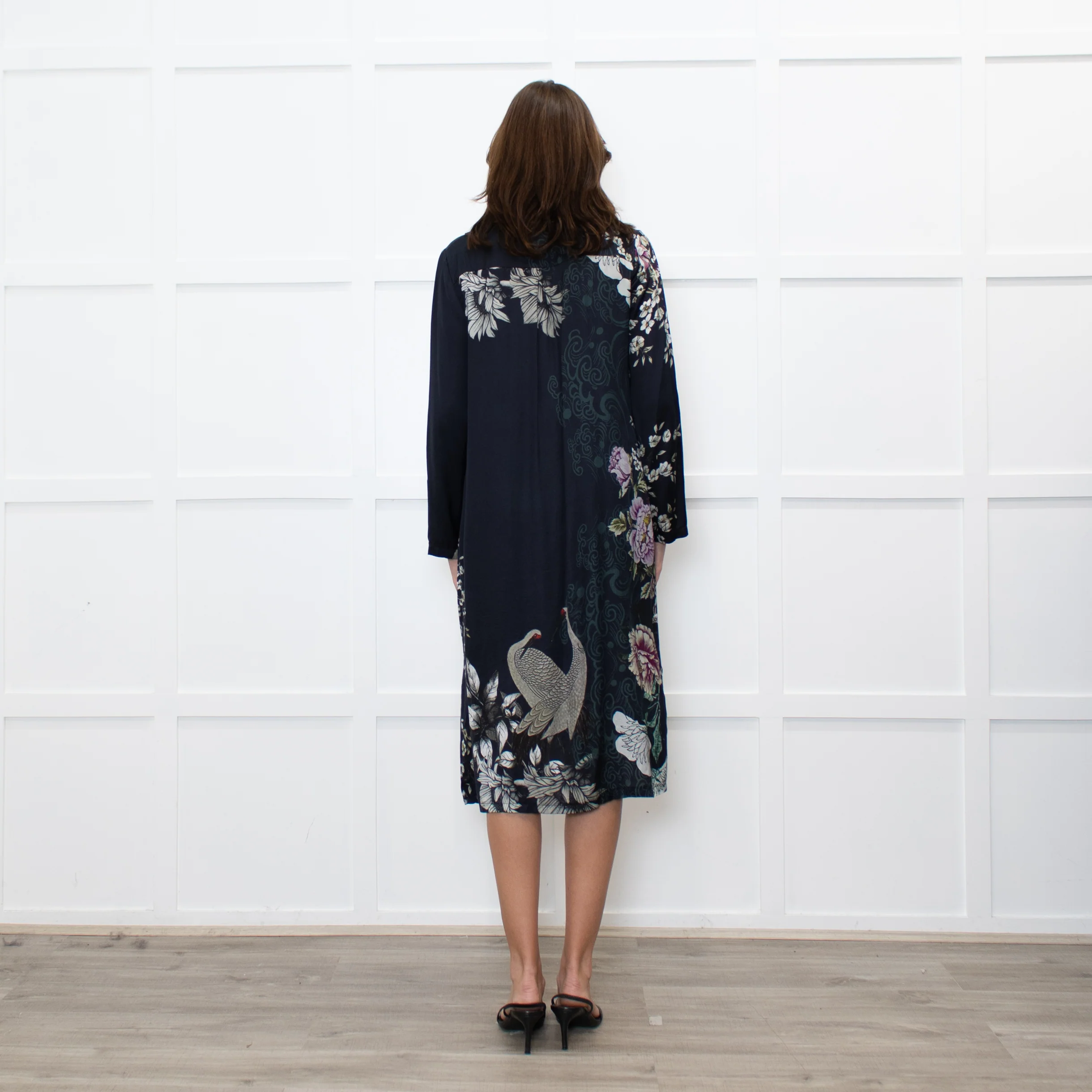 Jeff Navy Floral Long Button Up Dress - Image 5
