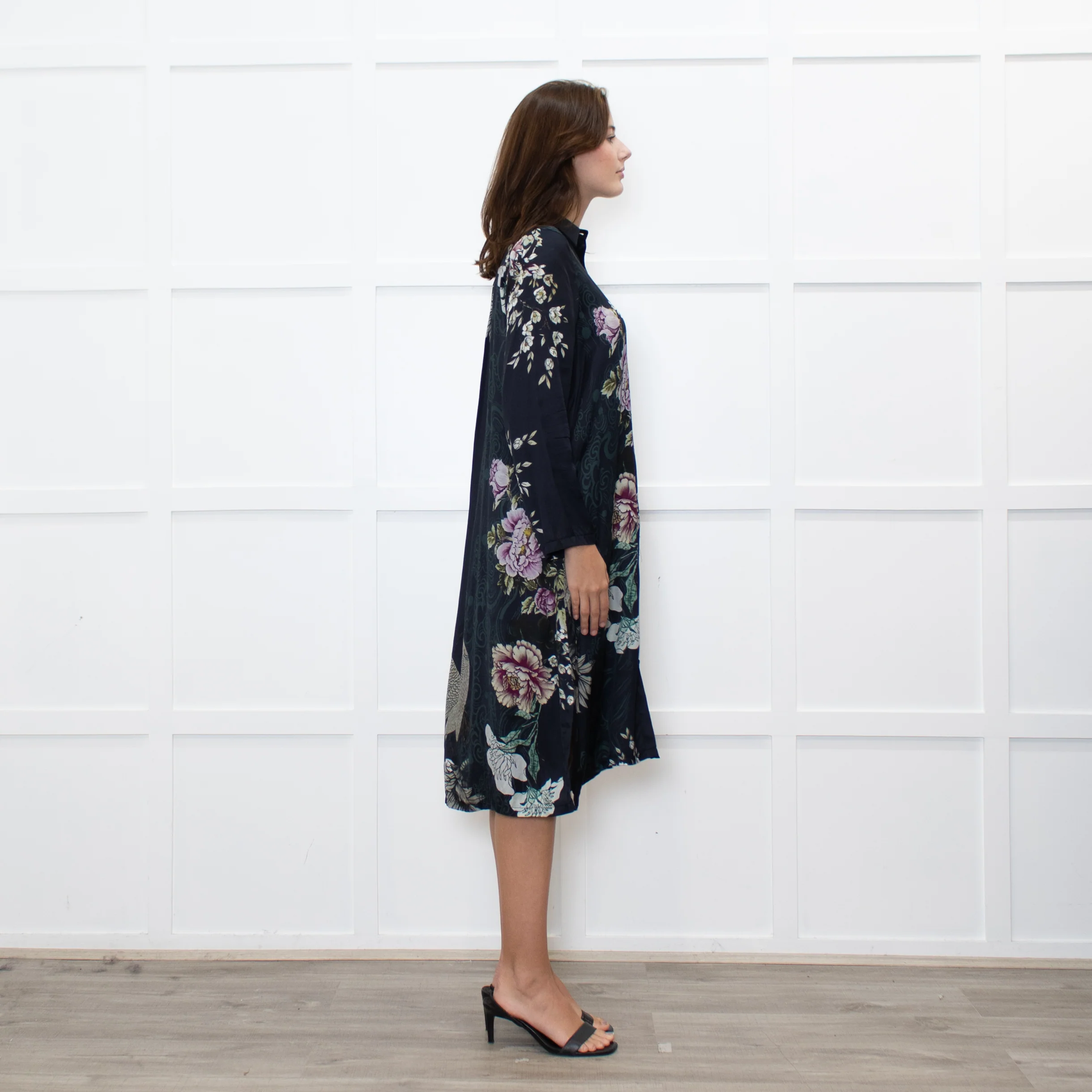 Jeff Navy Floral Long Button Up Dress - Image 6
