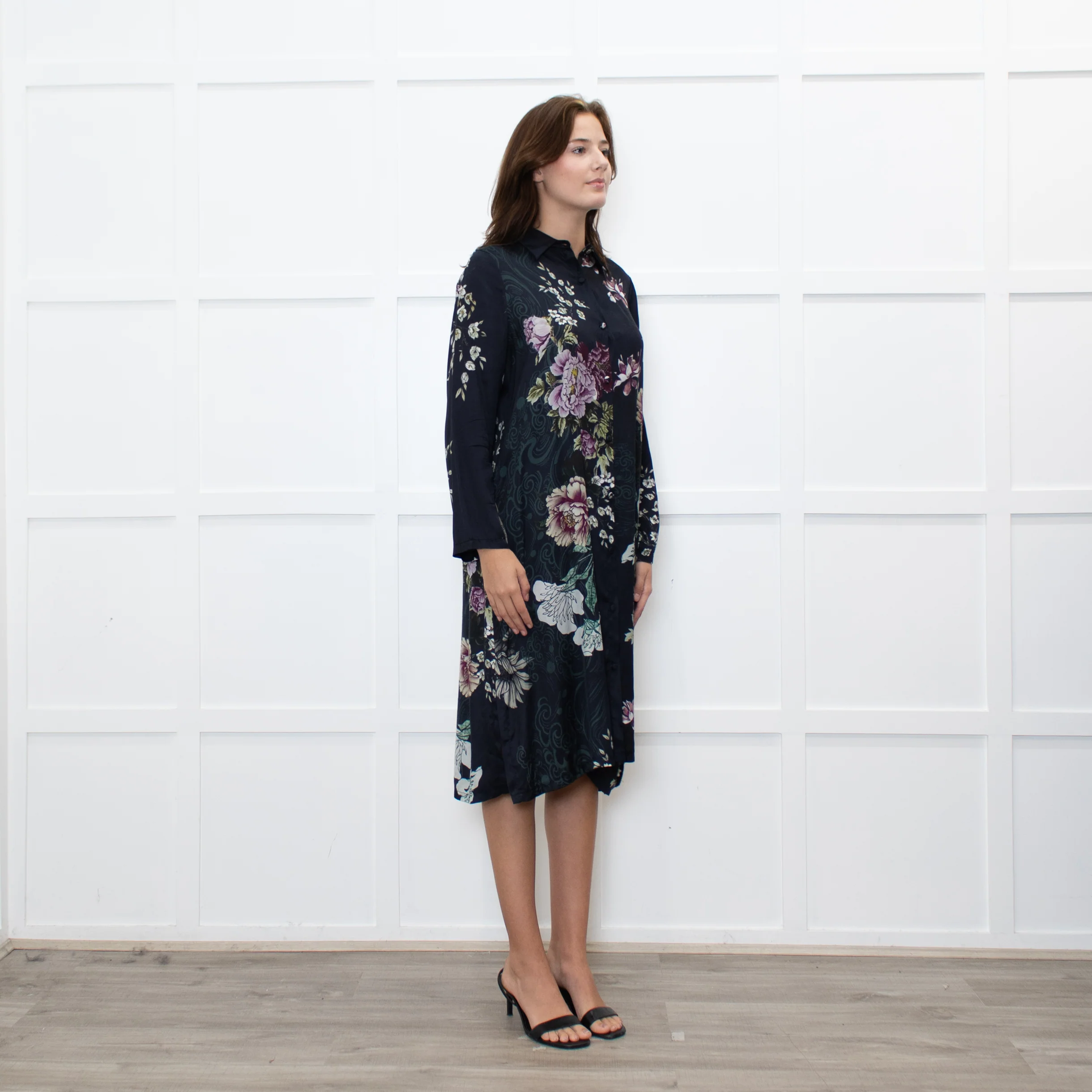 Jeff Navy Floral Long Button Up Dress - Image 7