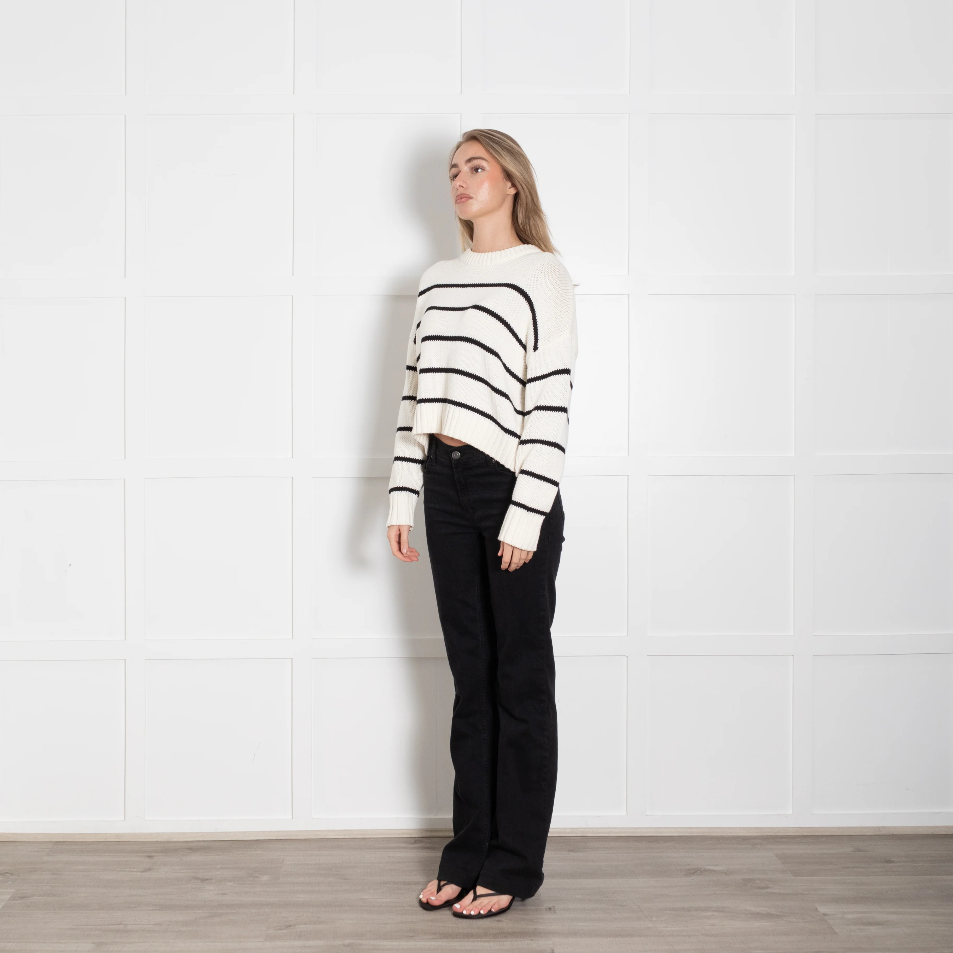 Jenni Kayne Cream & Black Stripe Cotton Jumper - Image 3