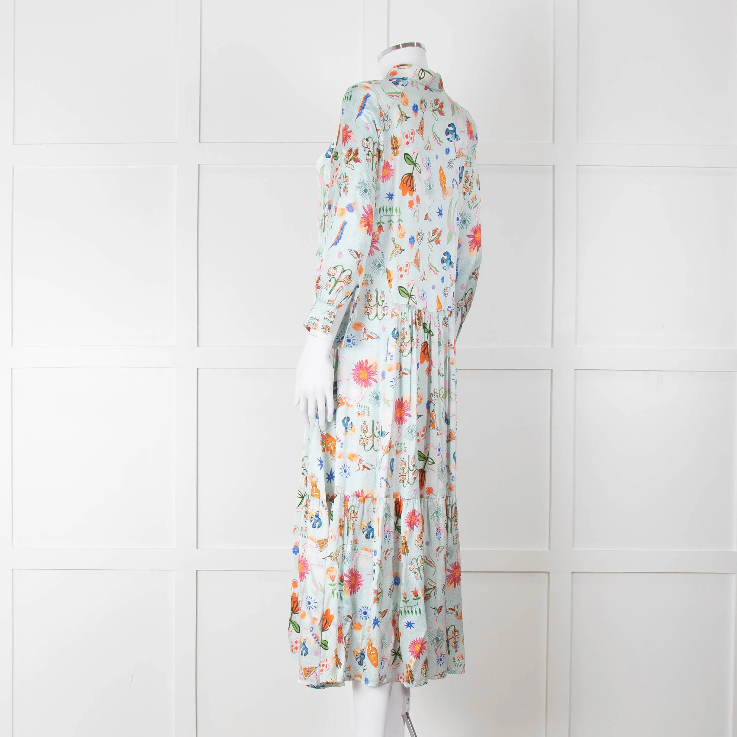 Jessica Russell Flint Pale Blue Orange Silk Buttoned Up Dress - Image 6