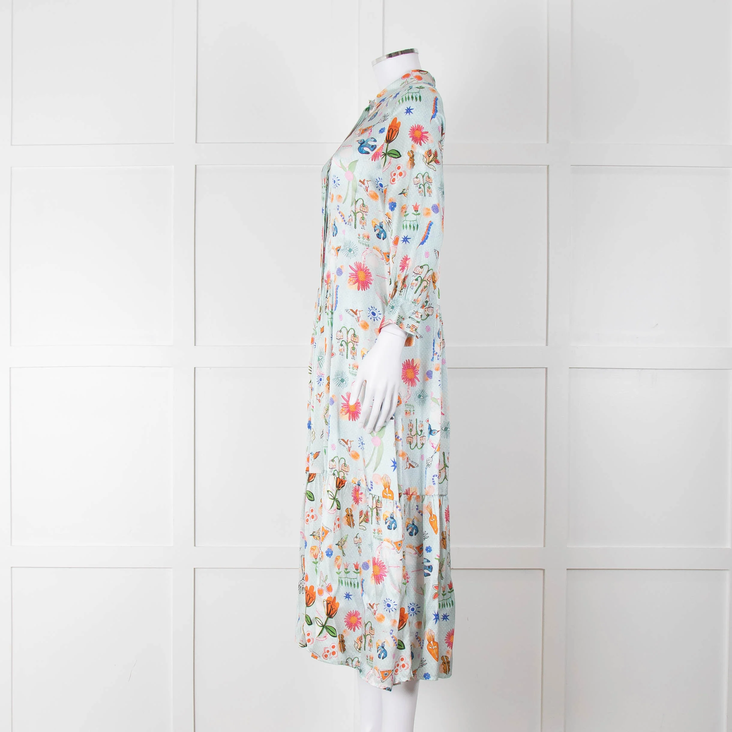 Jessica Russell Flint Pale Blue Orange Silk Buttoned Up Dress - Image 7