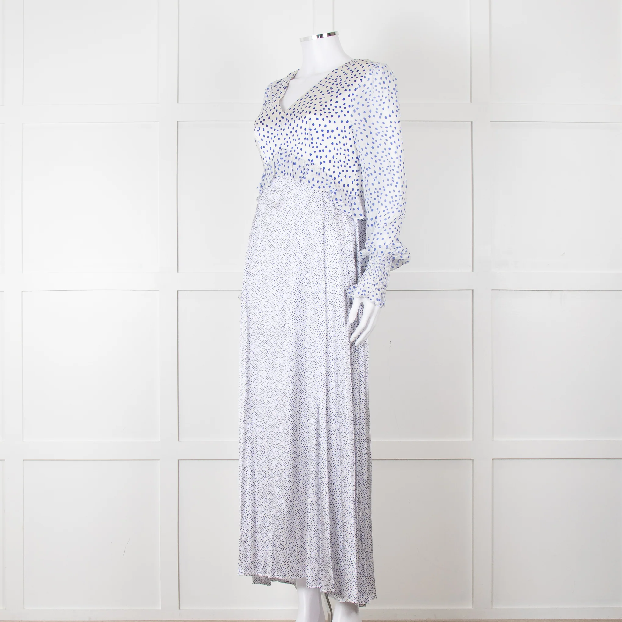 Jessica Russell Flint White Blue Dots Maxi Silk Dress - Image 2