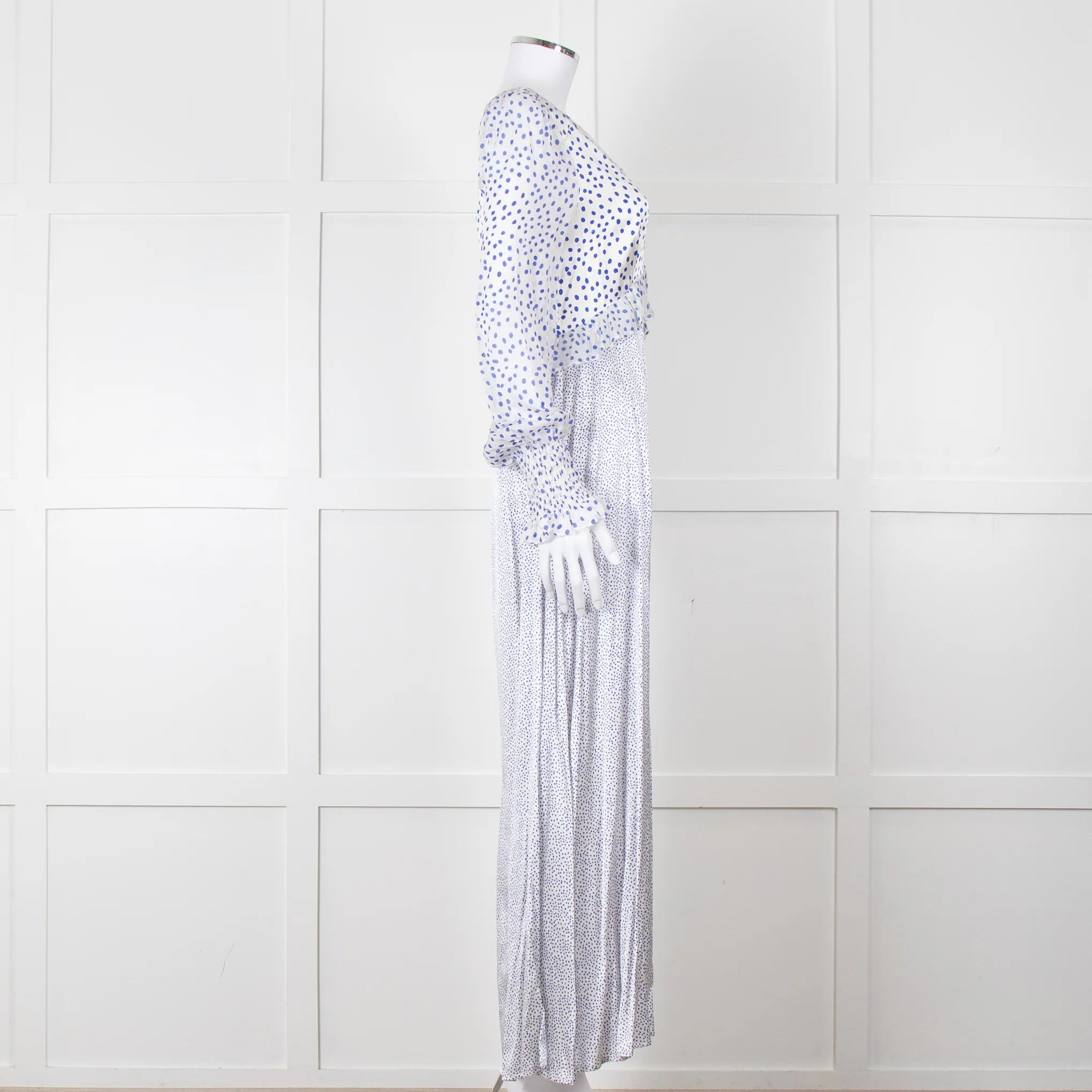 Jessica Russell Flint White Blue Dots Maxi Silk Dress - Image 7
