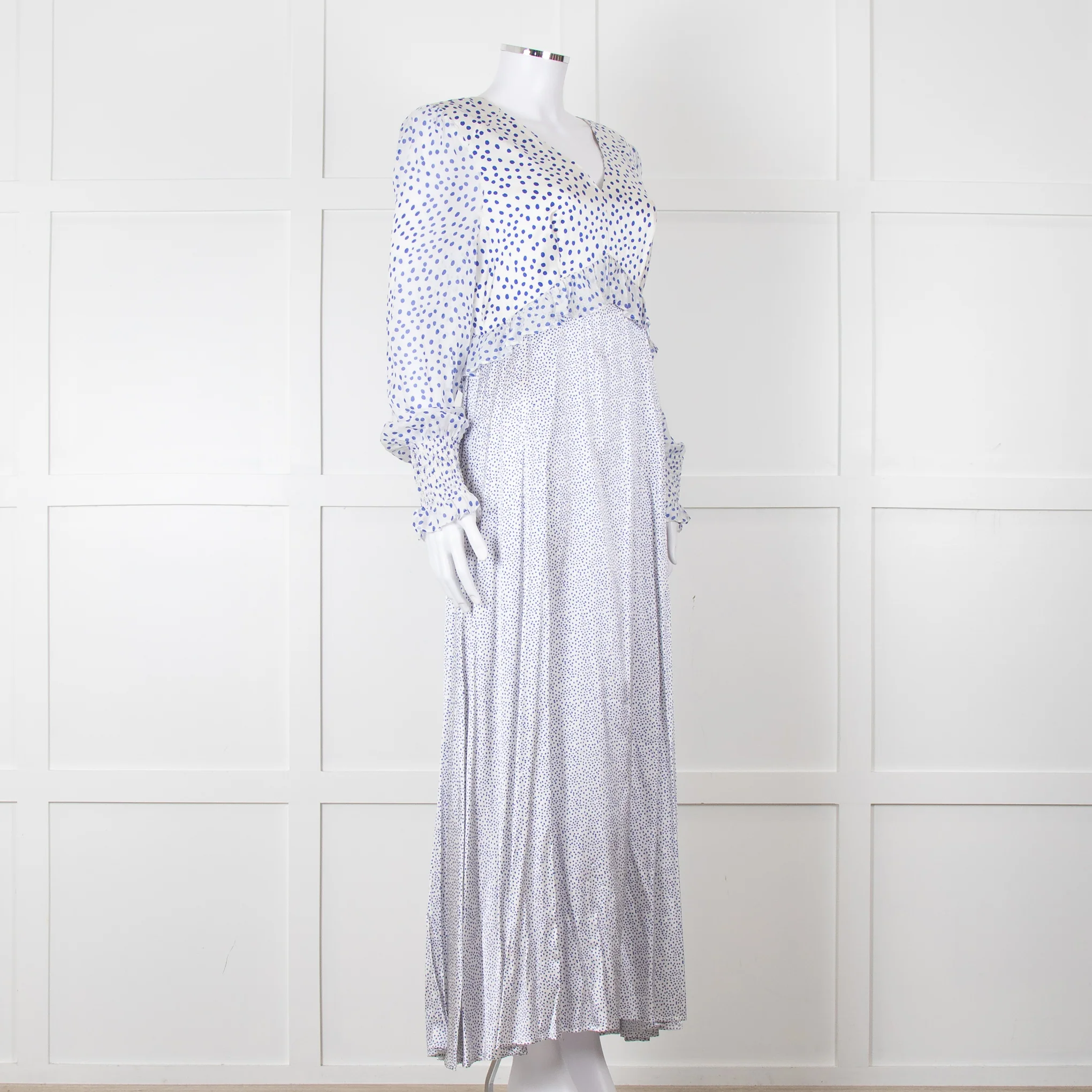 Jessica Russell Flint White Blue Dots Maxi Silk Dress - Image 8