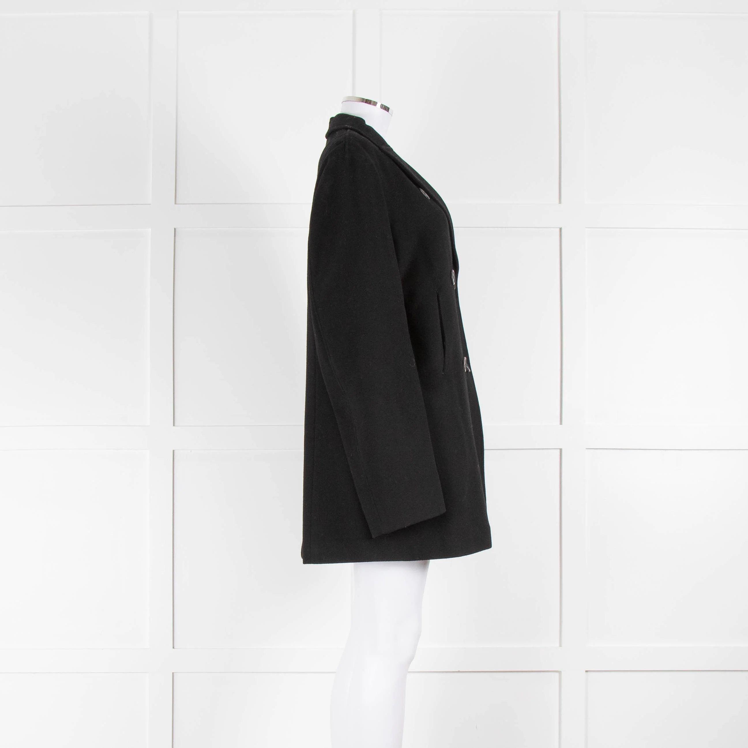 Jil Sander Black Wool Pea Coat with Quilted Lining - Image 2