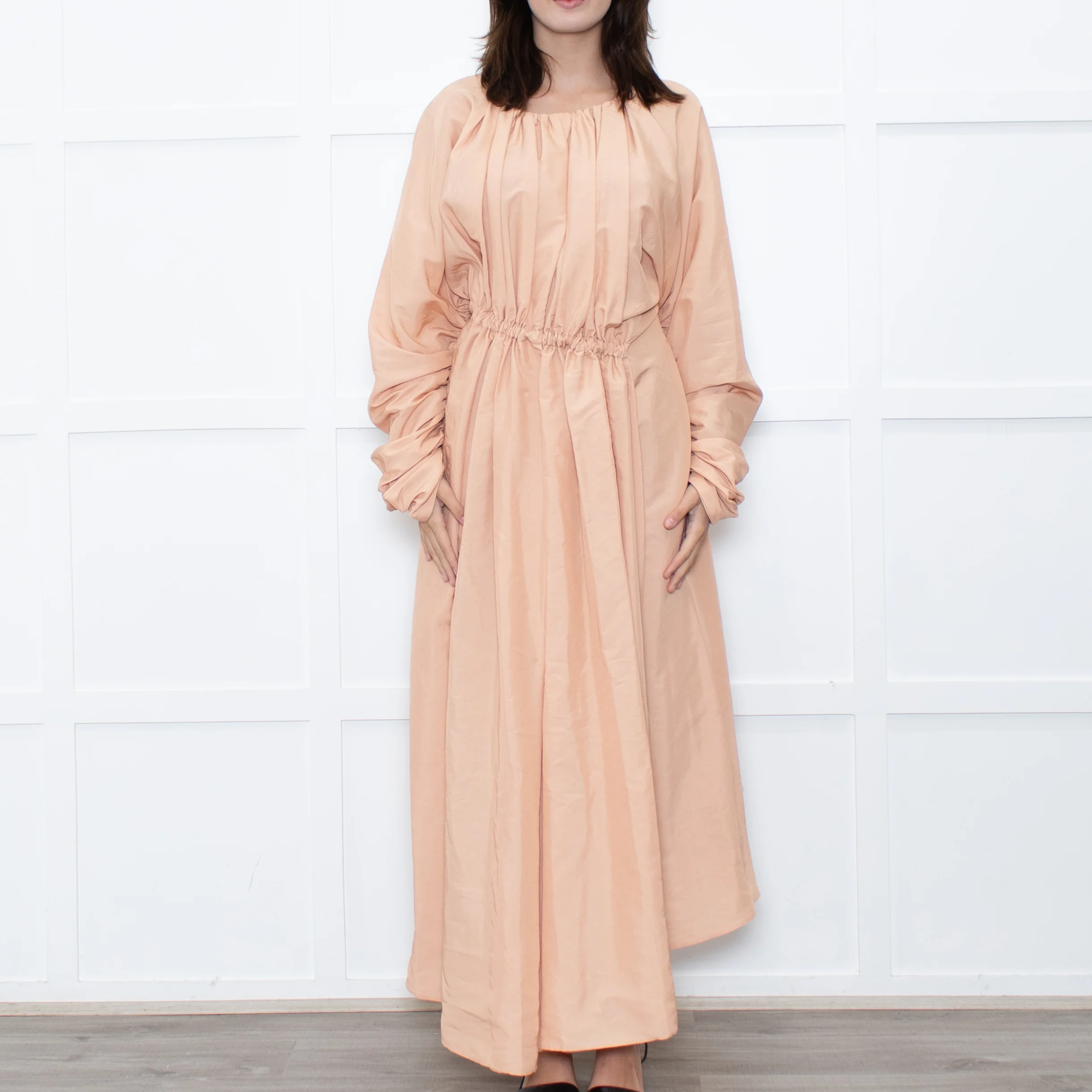 Jil Sander Peach Long Gathered Sleeve And Waist Dress - Image 2