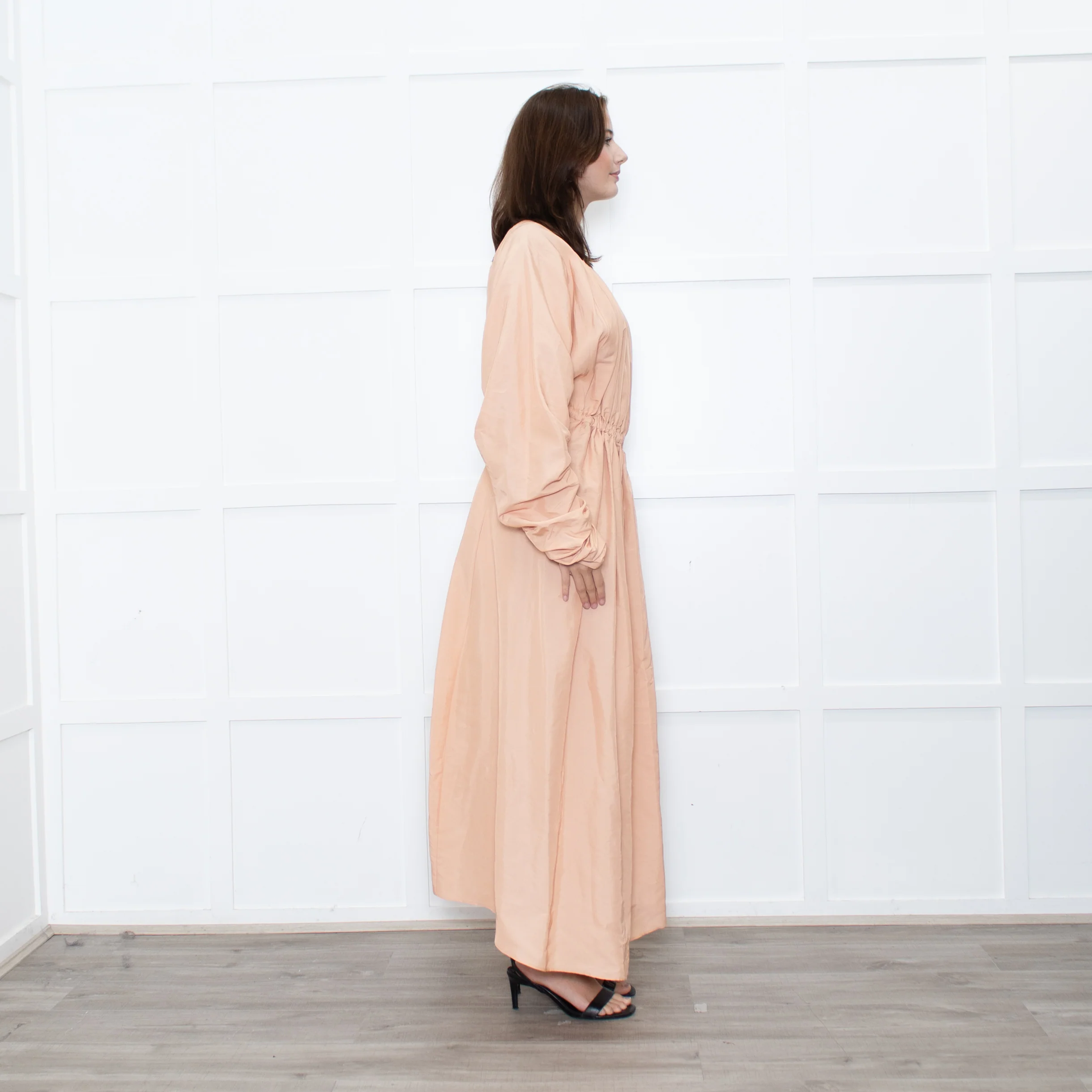 Jil Sander Peach Long Gathered Sleeve And Waist Dress - Image 6