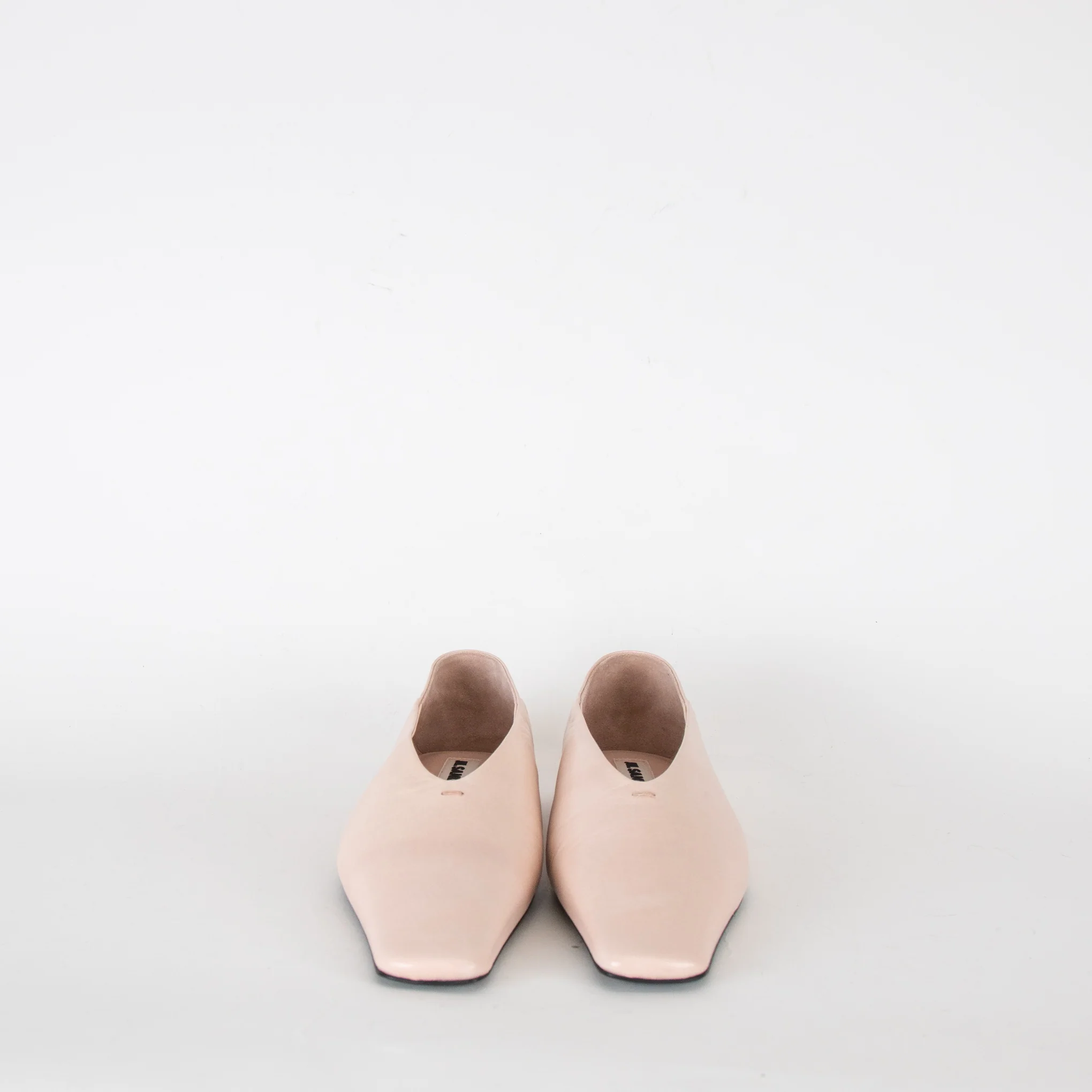 Jil Sander Pale Pink Leather Square Toes Flat Pumps - Image 3