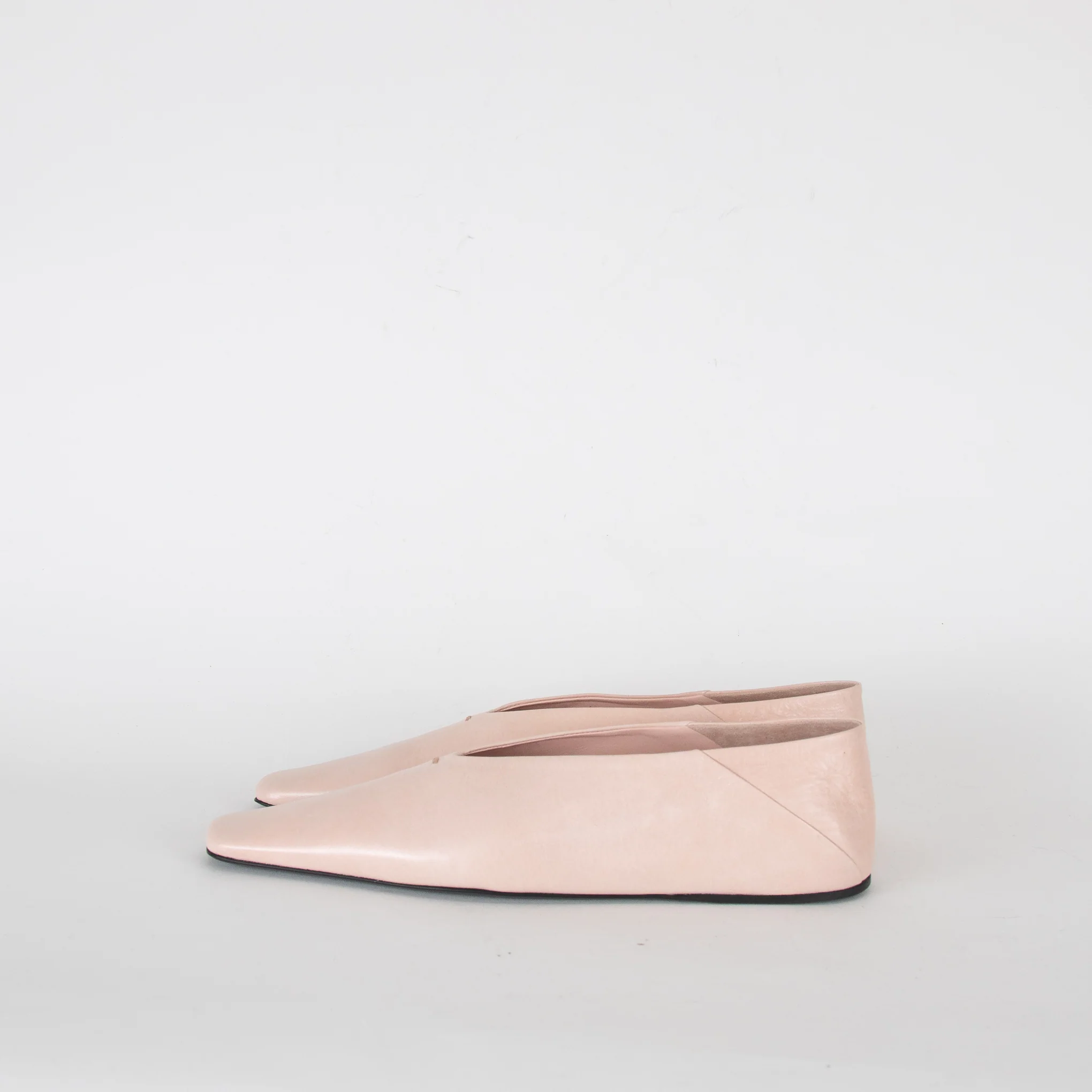 Jil Sander Pale Pink Leather Square Toes Flat Pumps - Image 4