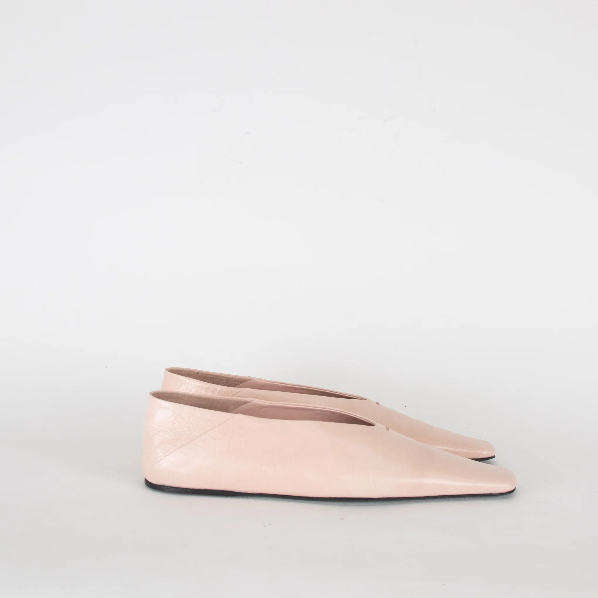 Jil Sander Pale Pink Leather Square Toes Flat Pumps - Image 5