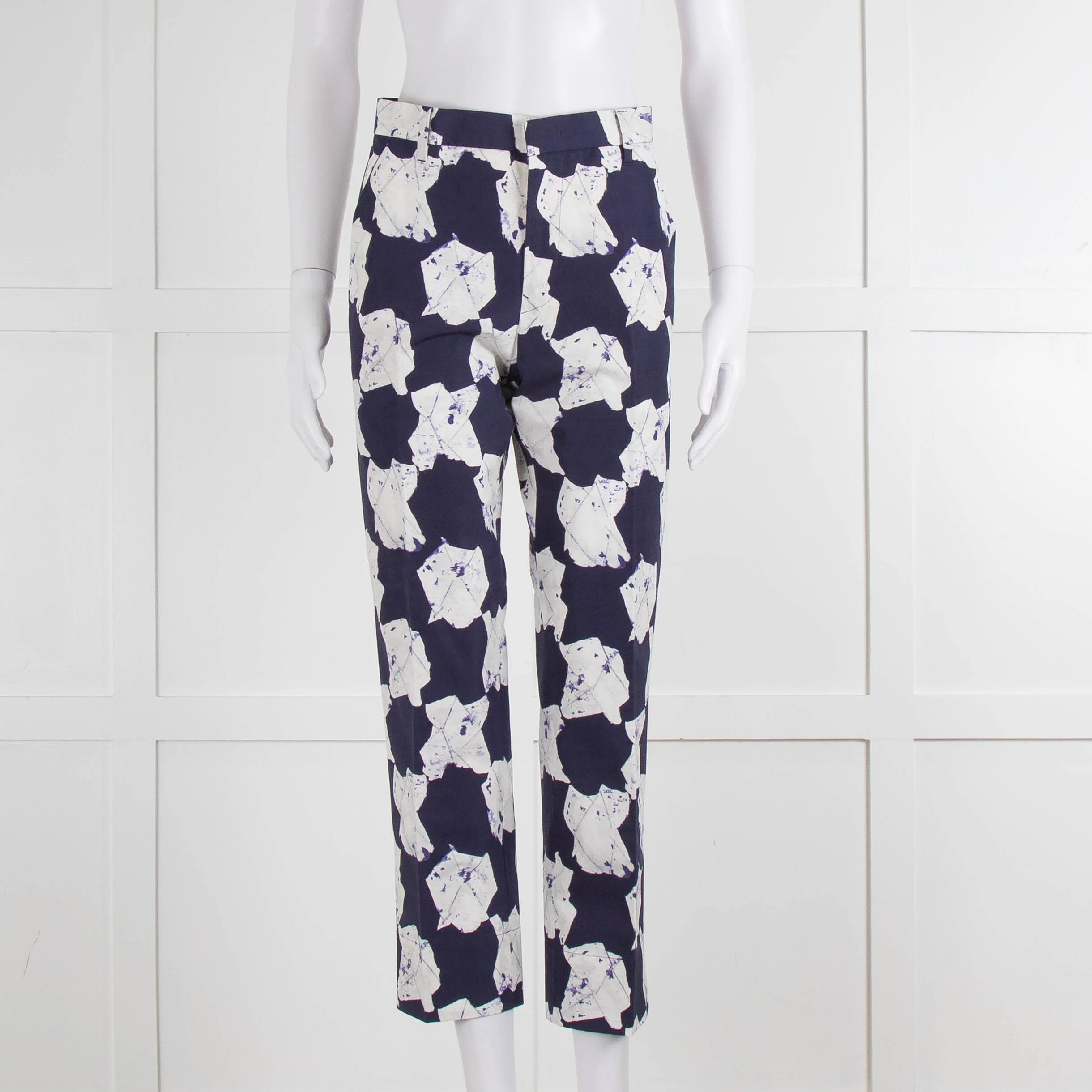 Jill Sander White & Blue Patterned Trousers
