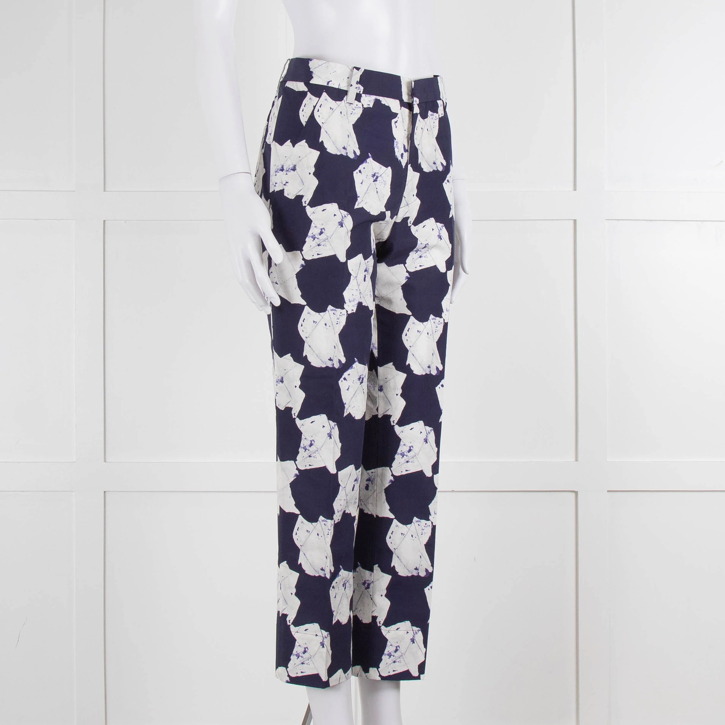 Jill Sander White & Blue Patterned Trousers - Image 2