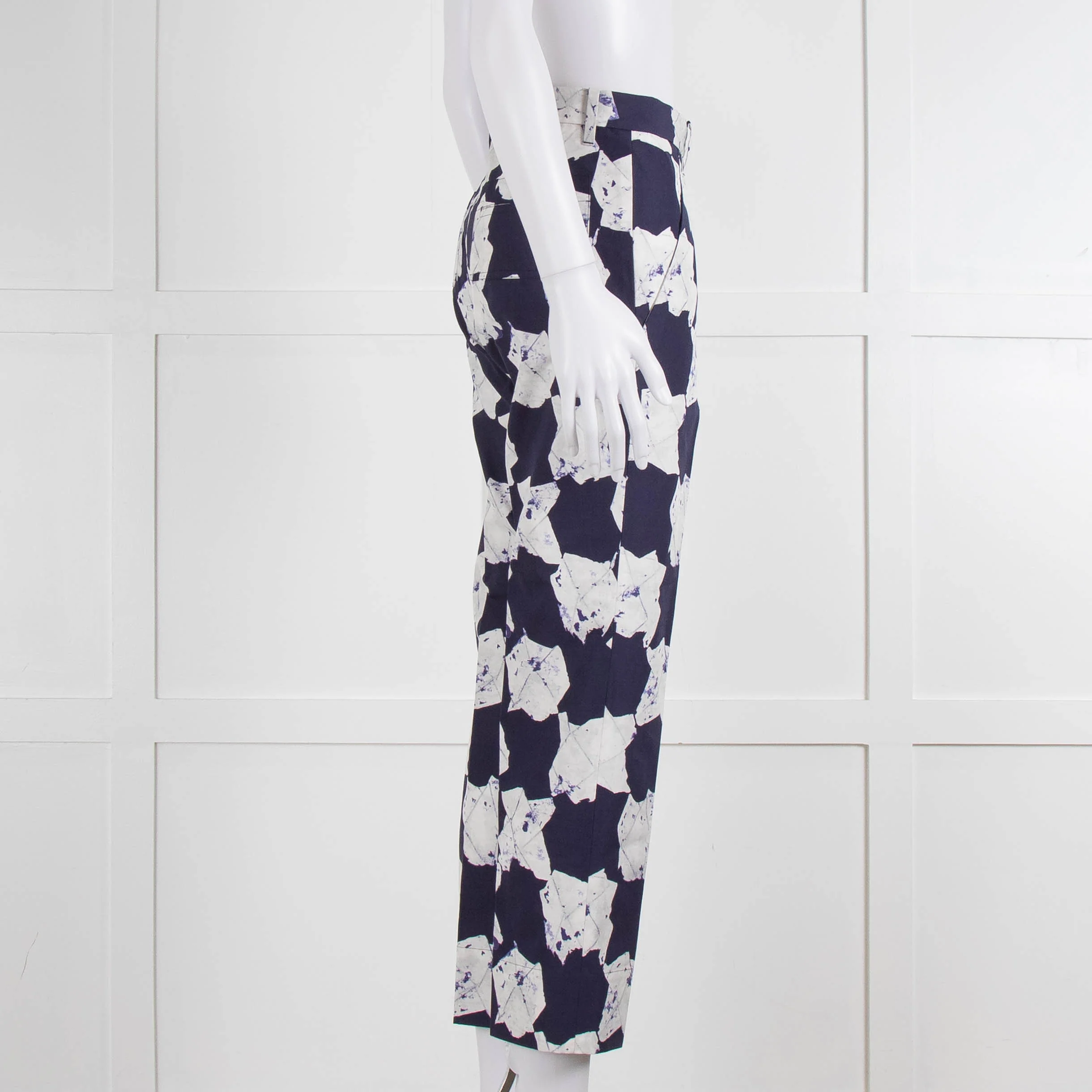 Jill Sander White & Blue Patterned Trousers - Image 3