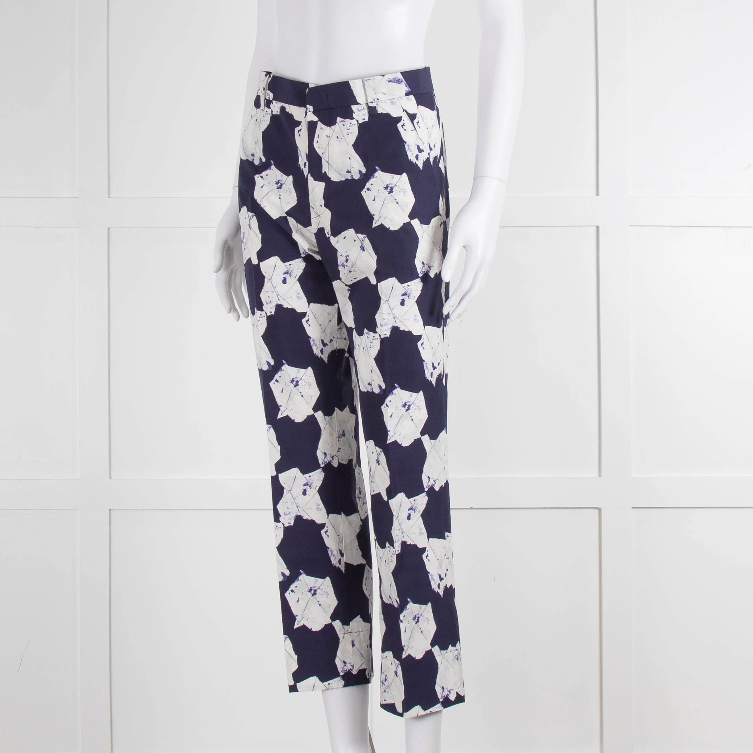 Jill Sander White & Blue Patterned Trousers - Image 8
