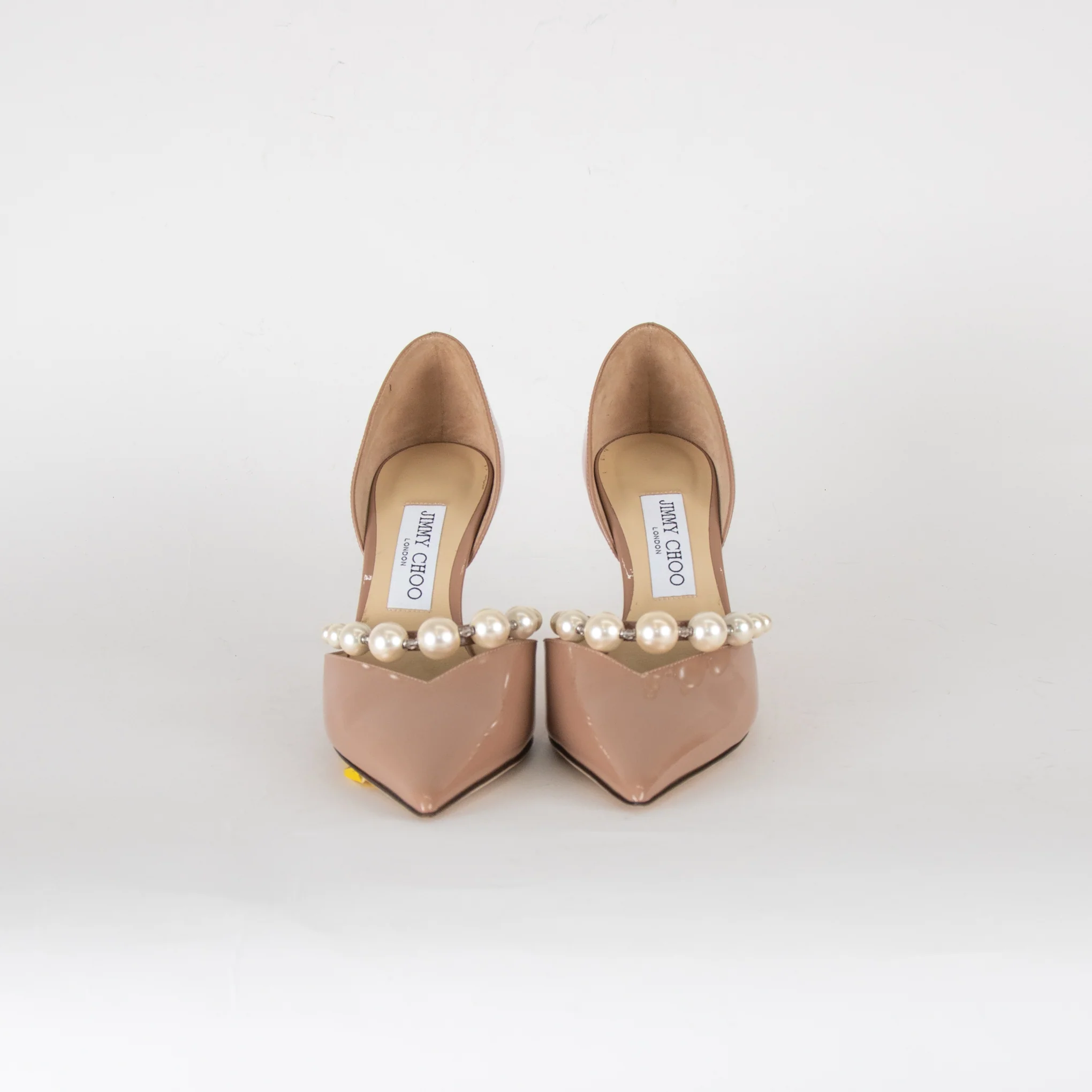 Jimmy Choo Aurelie Beige Patent Pearl and Crystal Heels - Image 3