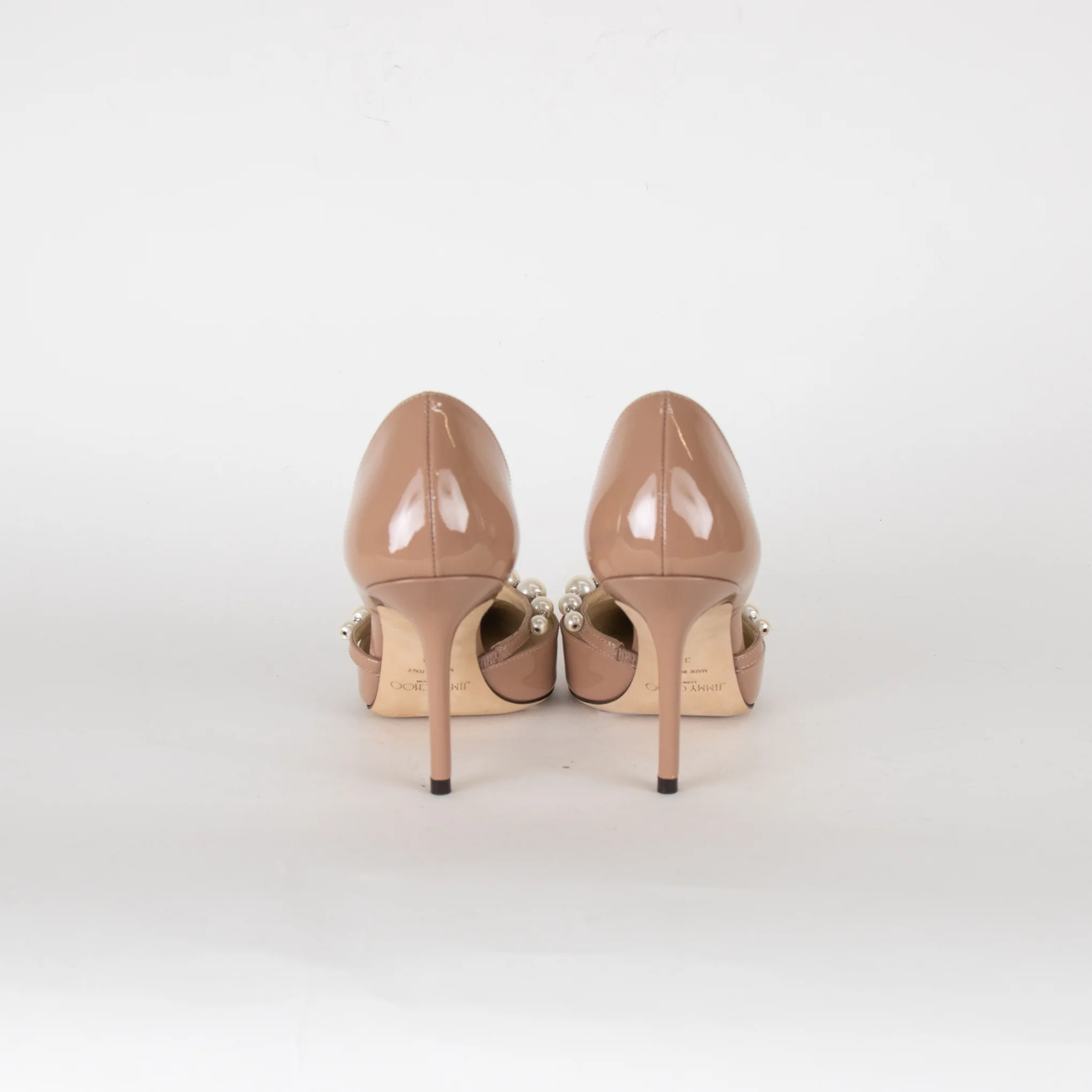 Jimmy Choo Aurelie Beige Patent Pearl and Crystal Heels - Image 5