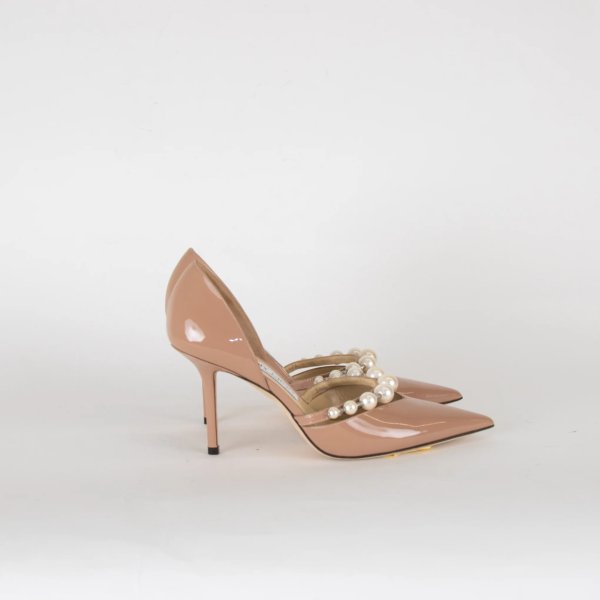 Jimmy Choo Aurelie Beige Patent Pearl and Crystal Heels - Image 6