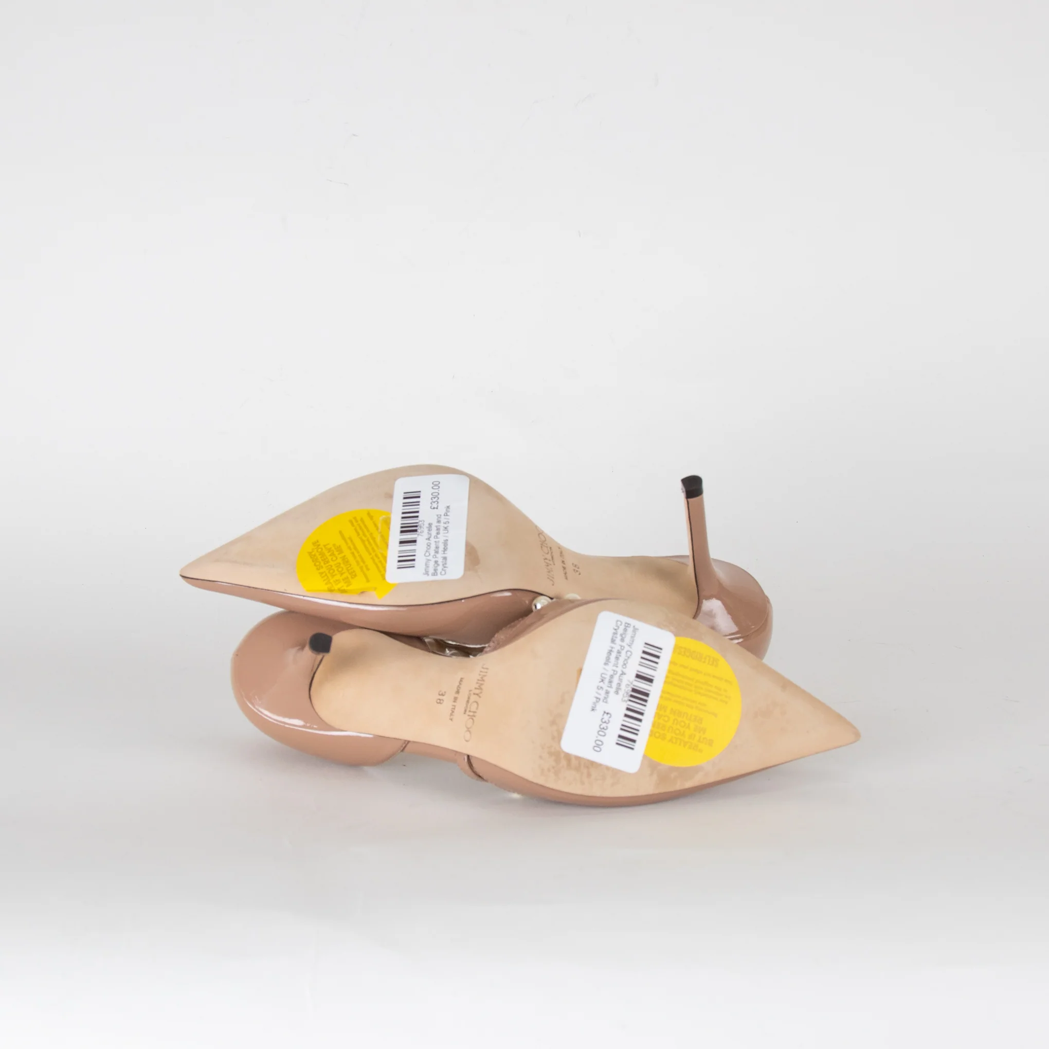 Jimmy Choo Aurelie Beige Patent Pearl and Crystal Heels - Image 7