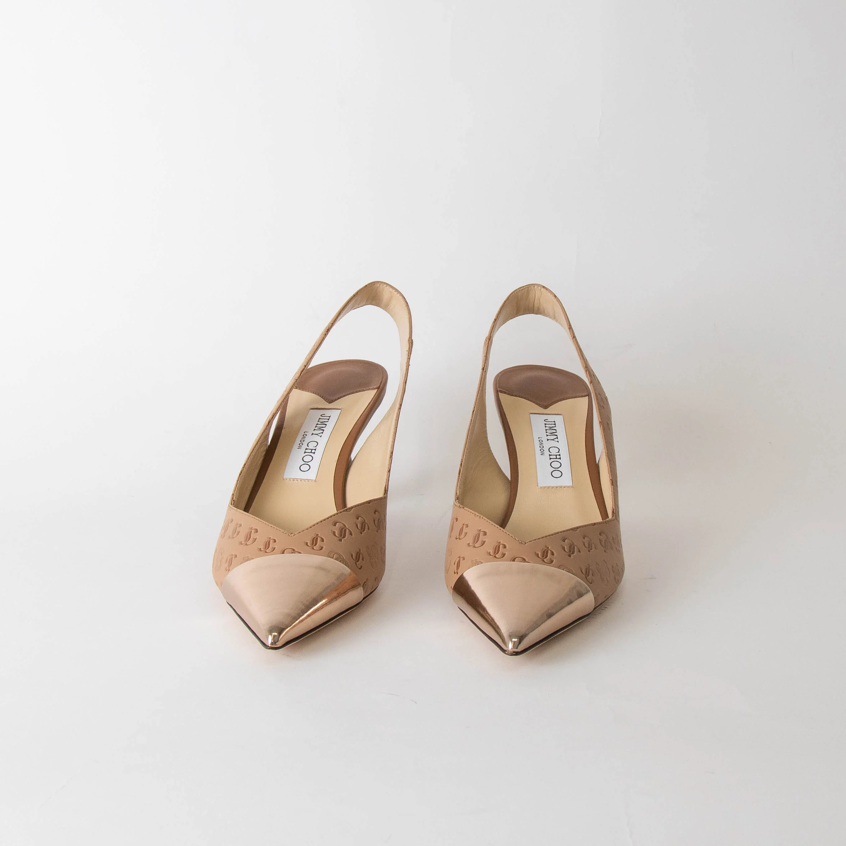 Jimmy Choo Beige Sunkissed Caramel Liya Pointed Slingback with Embossed Logo - Image 3