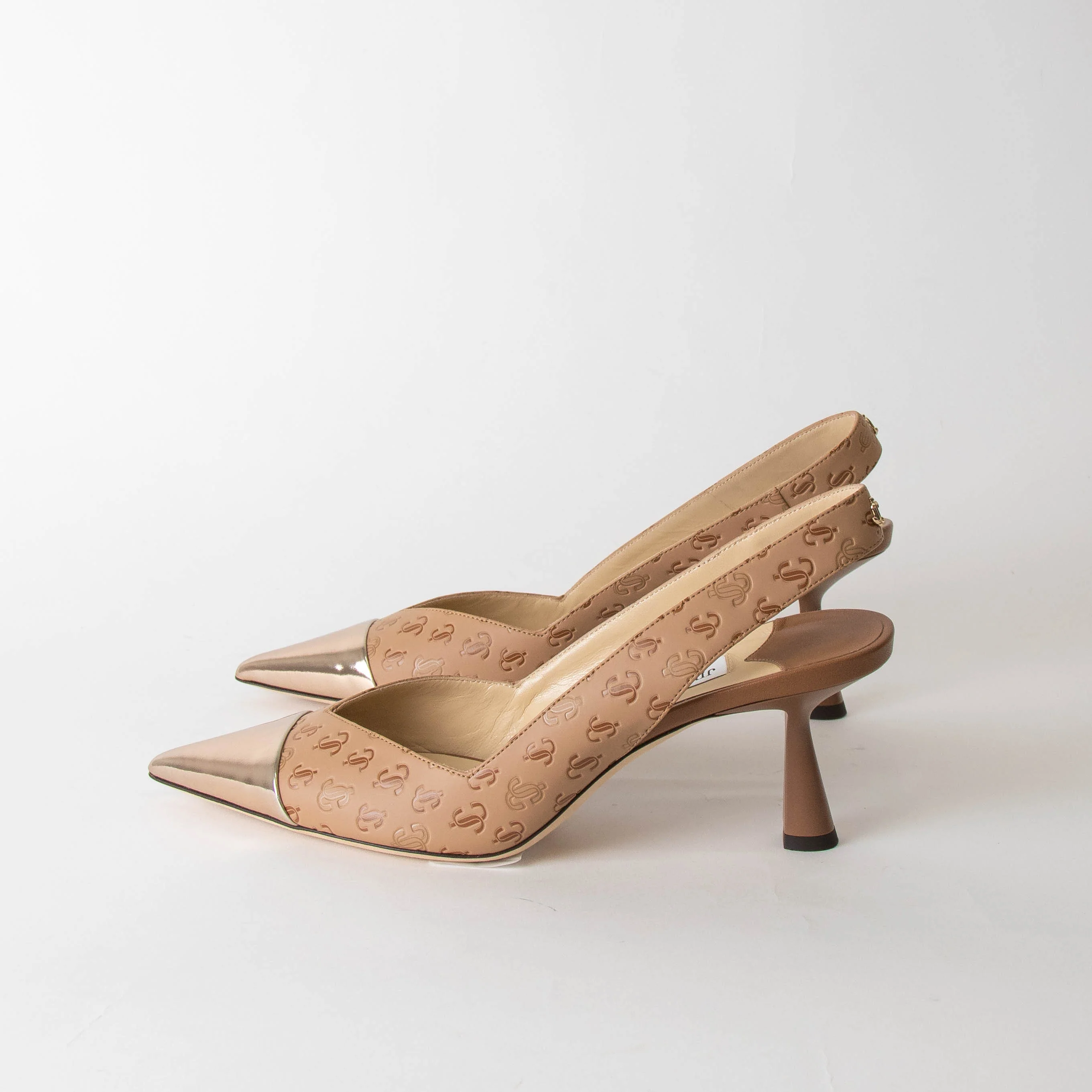 Jimmy Choo Beige Sunkissed Caramel Liya Pointed Slingback with Embossed Logo - Image 4