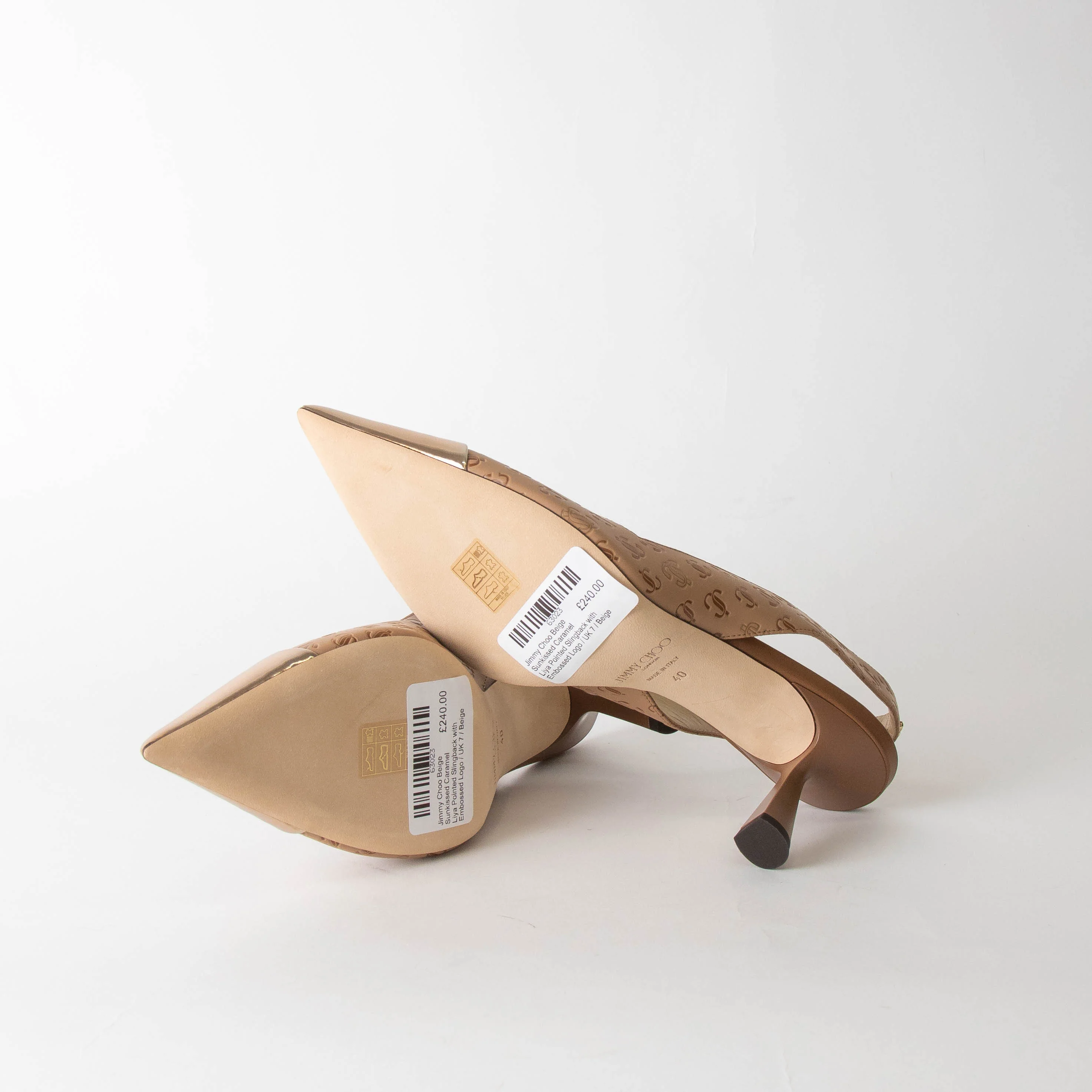 Jimmy Choo Beige Sunkissed Caramel Liya Pointed Slingback with Embossed Logo - Image 6