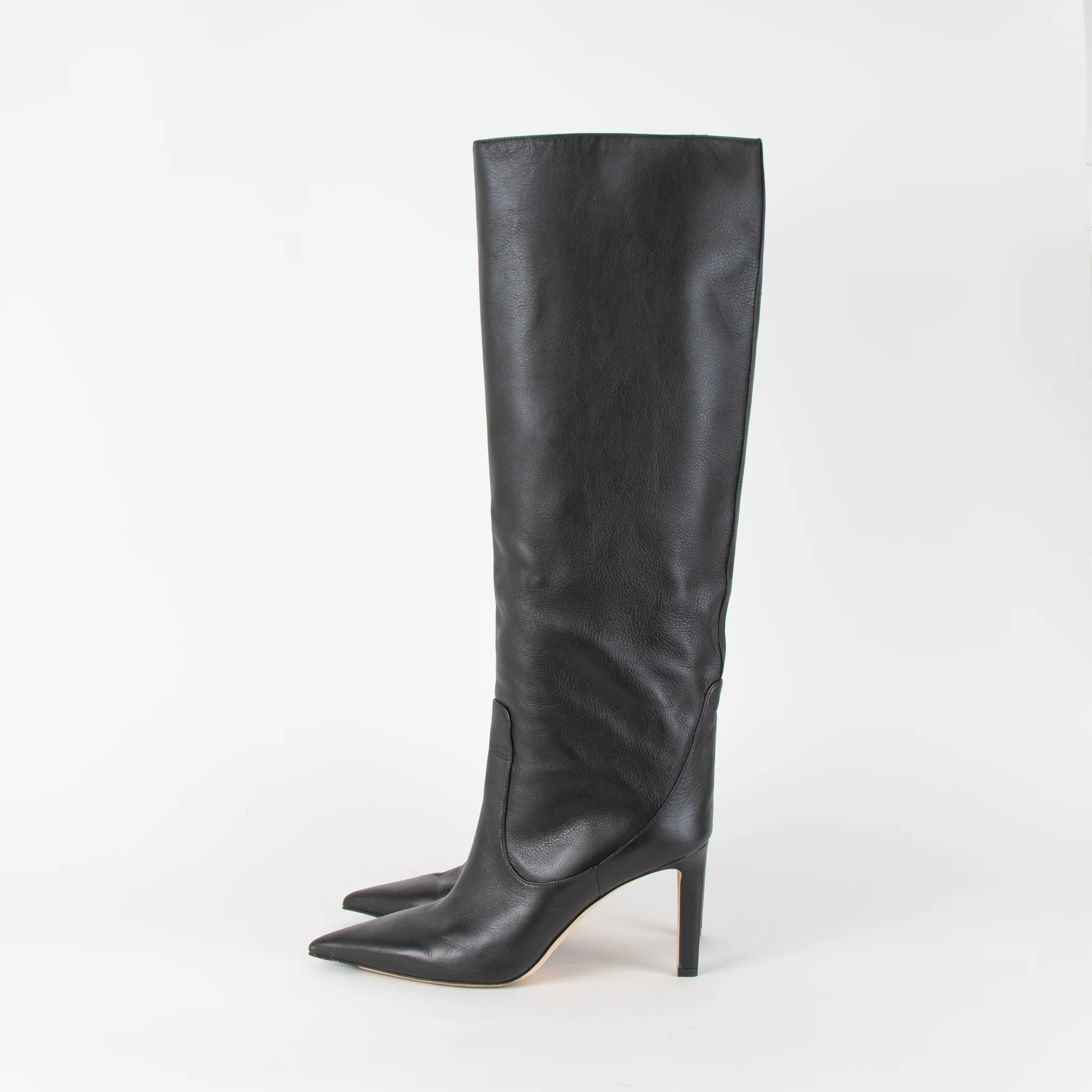 Jimmy Choo Black Leather Pointed Toe Knee Boots - Image 3