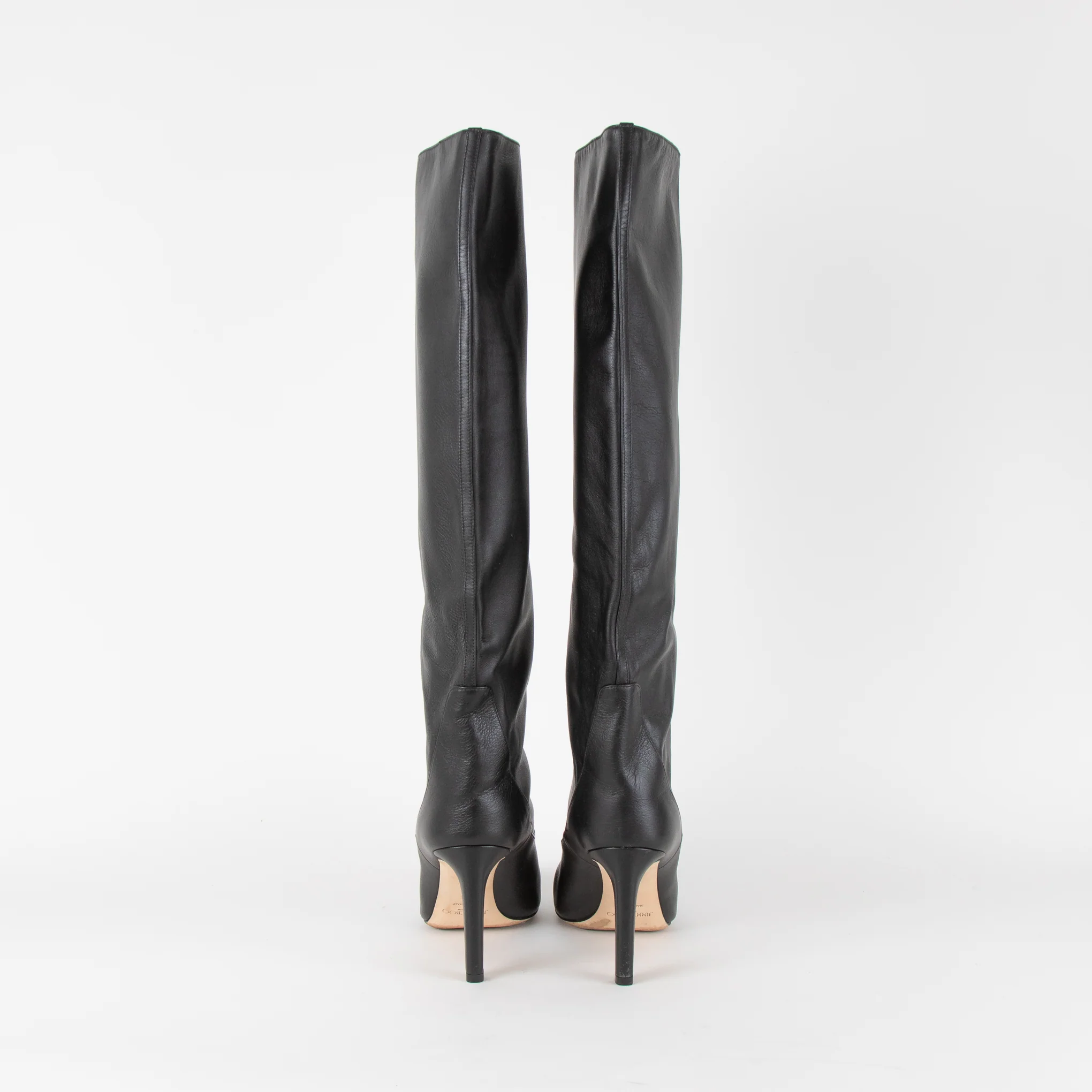 Jimmy Choo Black Leather Pointed Toe Knee Boots - Image 4