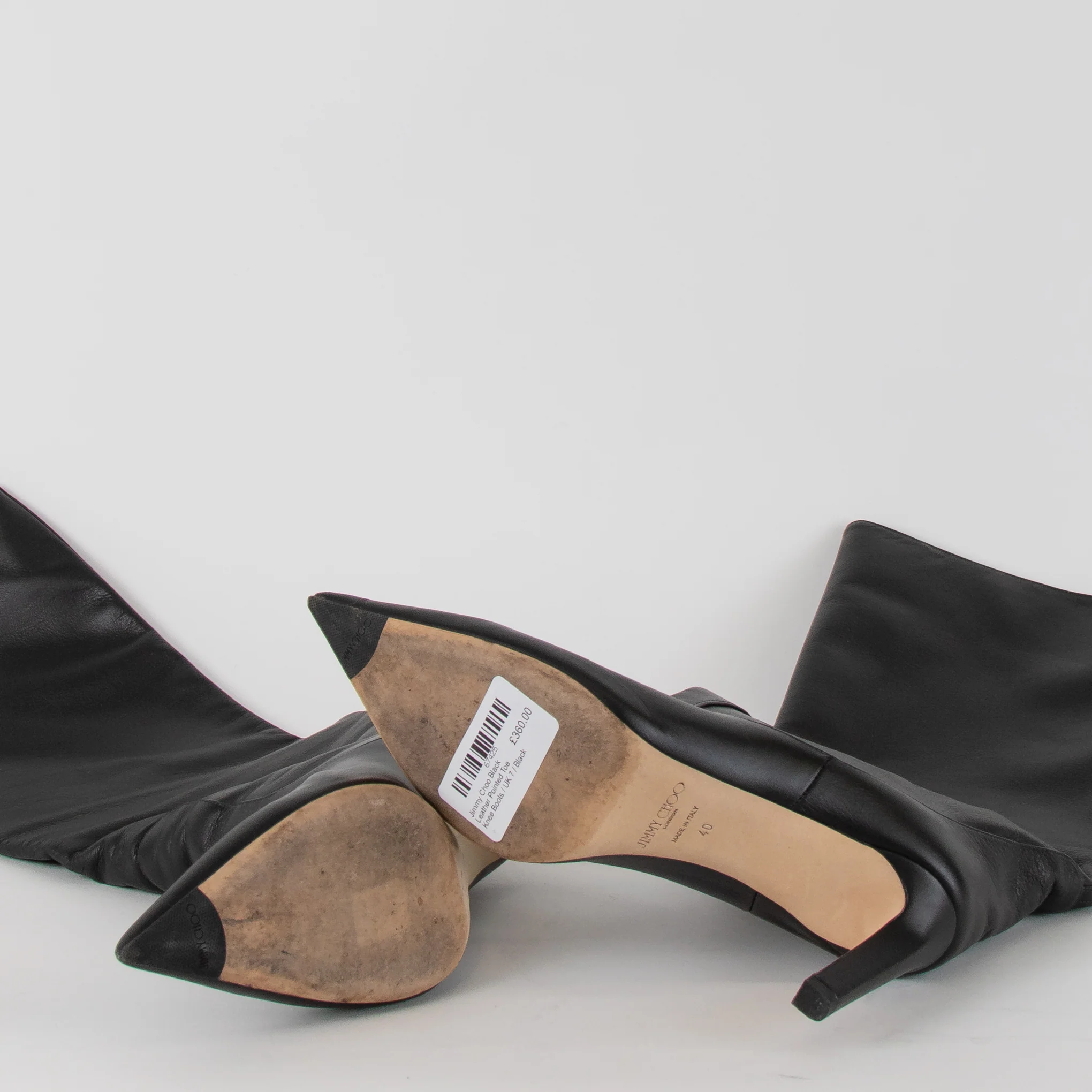 Jimmy Choo Black Leather Pointed Toe Knee Boots - Image 6