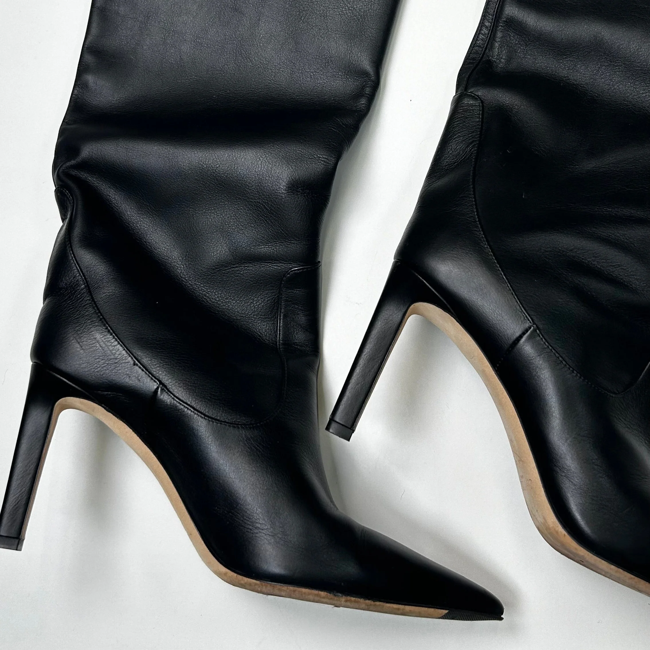 Jimmy Choo Black Leather Pointed Toe Knee Boots - Image 8