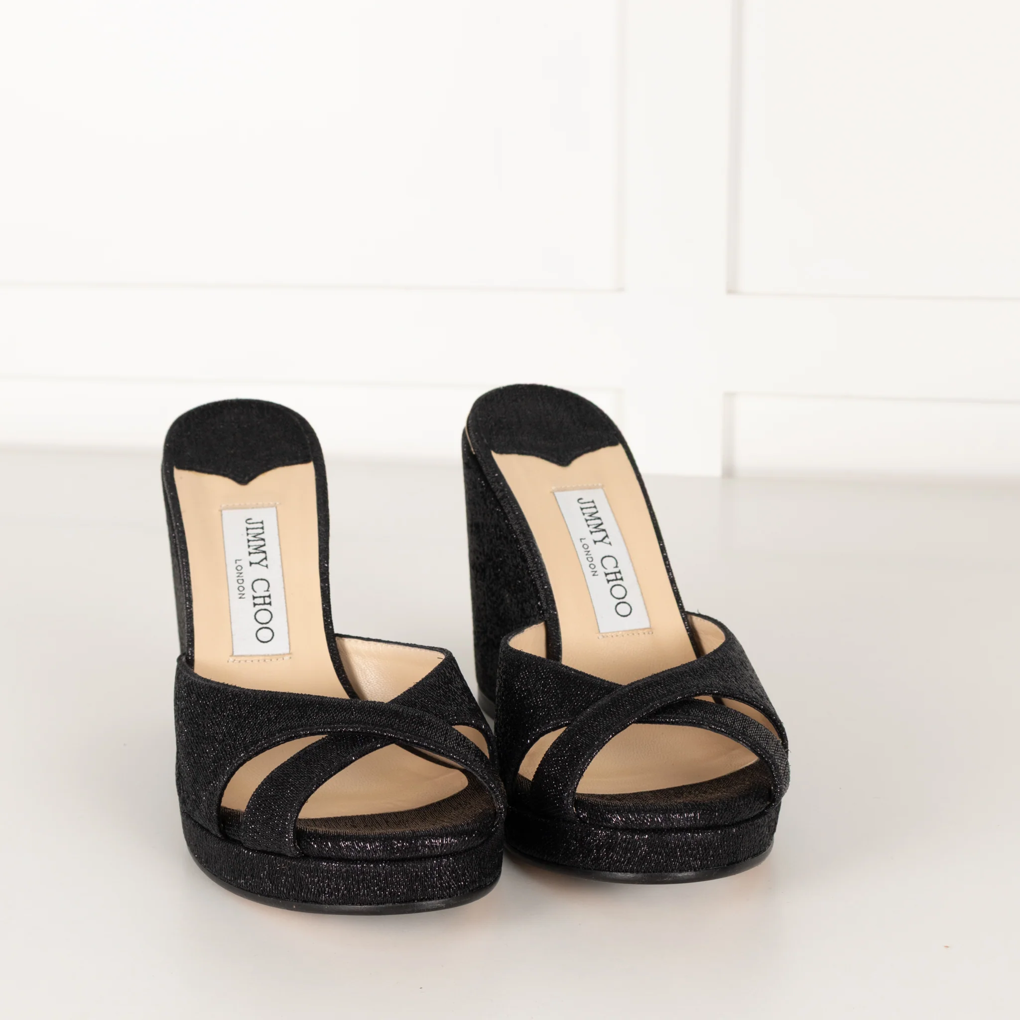 Jimmy Choo Black Shiny Wetlook Wedges - Image 10
