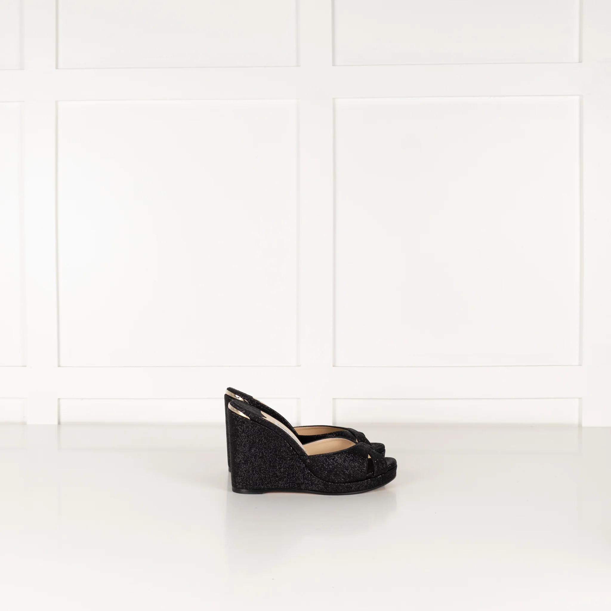 Jimmy Choo Black Shiny Wetlook Wedges - Image 6